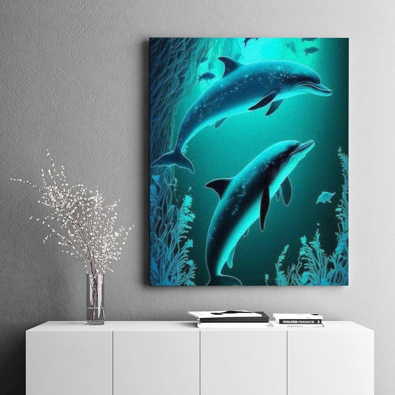 Amazon | 海の中を泳ぐ2頭のイルカ。 数字油絵 穏やかで平和な