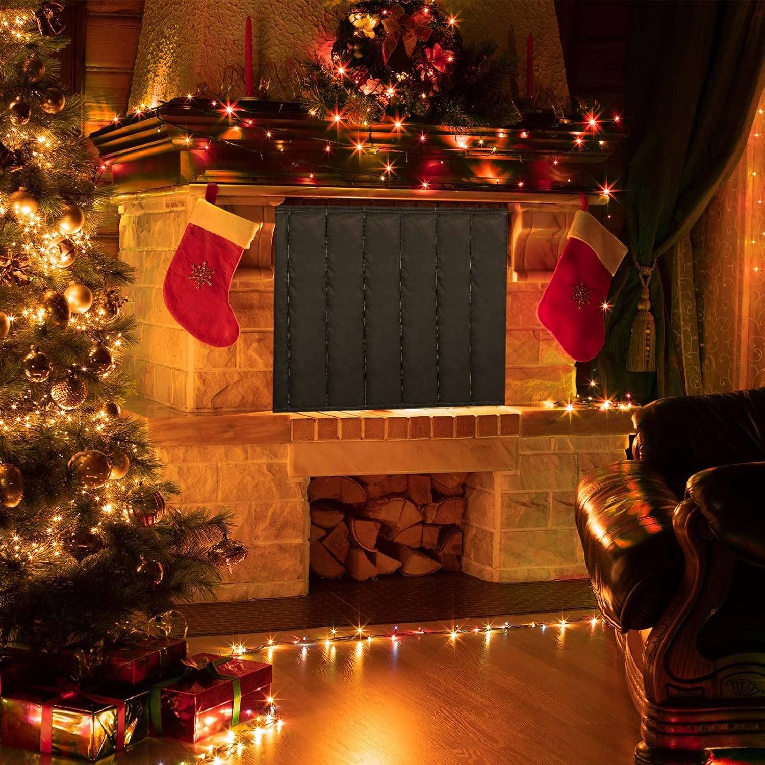 Juexica 39 x 32 Inches Fireplace Blocker Blanket Fireplace Cover Fireplace Blanket Stops Overnight Heat Loss Fireplace Draft Stopper Insulation Fireplace Vent Cover Black