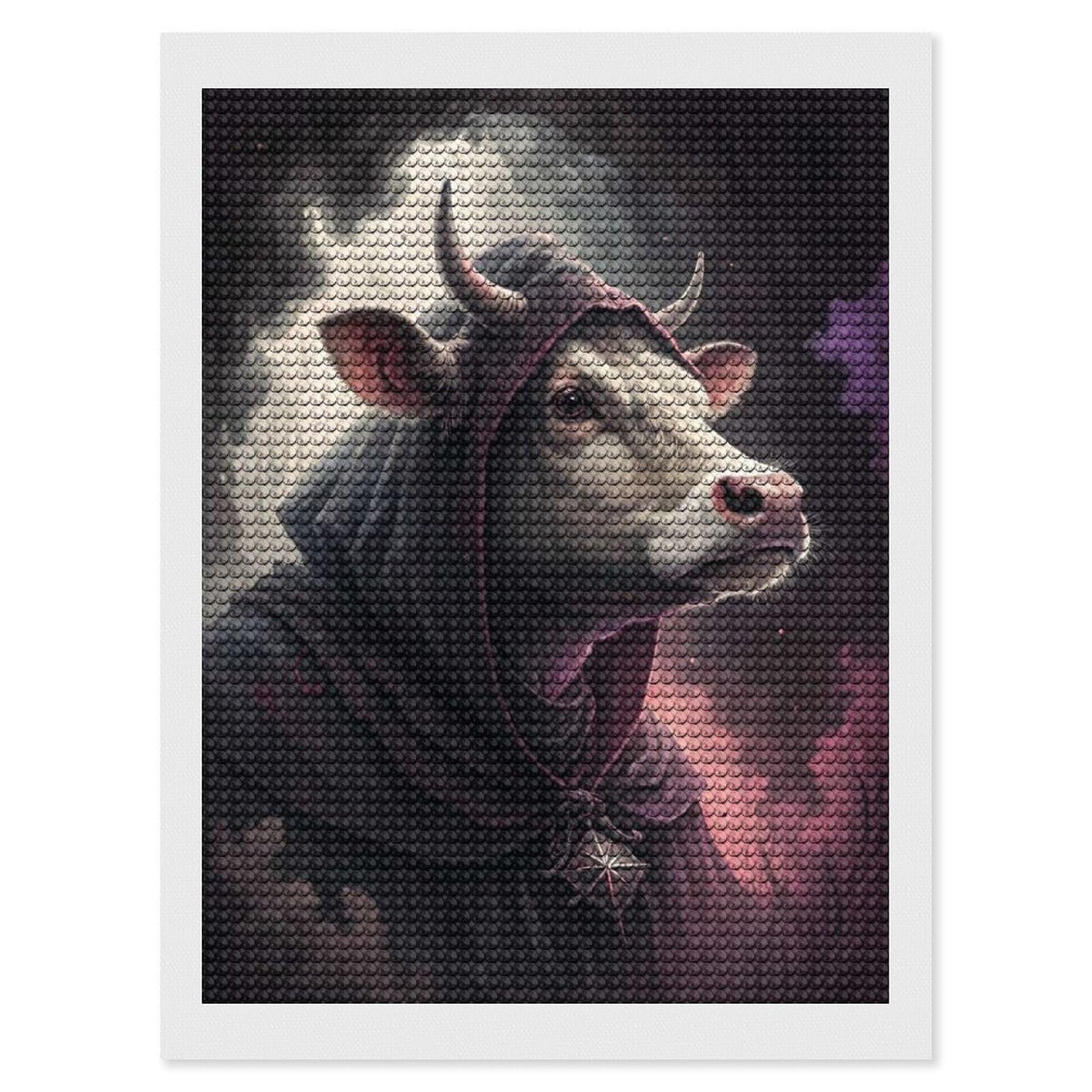 Junmoney Mysterious Cow Wizard Diamond Painting Canvas Set 12"x16", Satisfying Creative Project, Easy to Follow Symbols, Fun Craft Experience