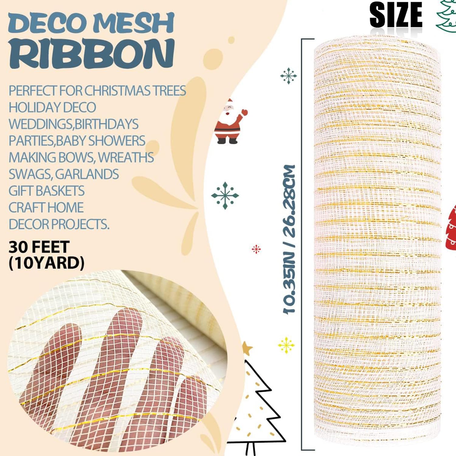 Guirnalda Decorativa Navideña, Guirnalda para Árbol De Navidad, Cinta De Malla De Lámina Dorada, Decoración De Jardín con Barandilla para Fiesta De Bodas De Pascua, 26 Cm X 9,14 M (Lámina Blanca)