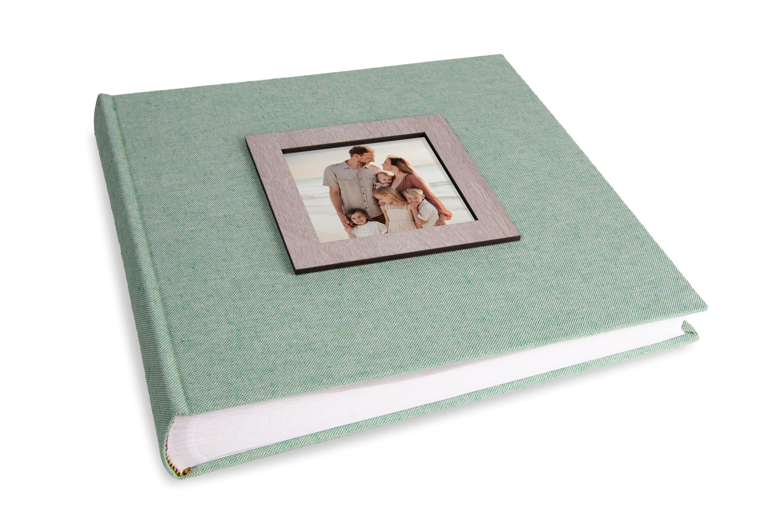 Mareli Album Fotografico 31X31 80 pagine con velina Copertina in tessuto di Lino con portafoto in legno in copertina