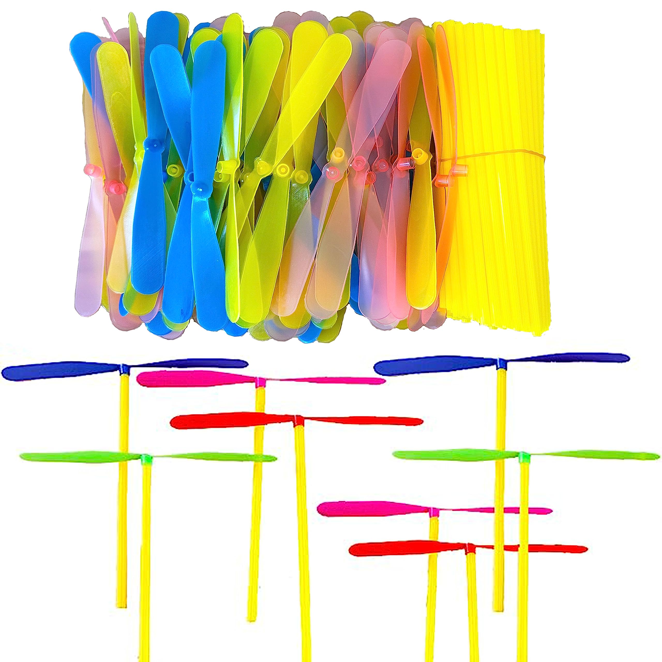 200 PCS Large Bamboo Dragonfly Hand Rubbing Double Flying Leaves Plastic Bamboo Dragonfly Frisbee Toy Flying Helicopter Rotating Propeller