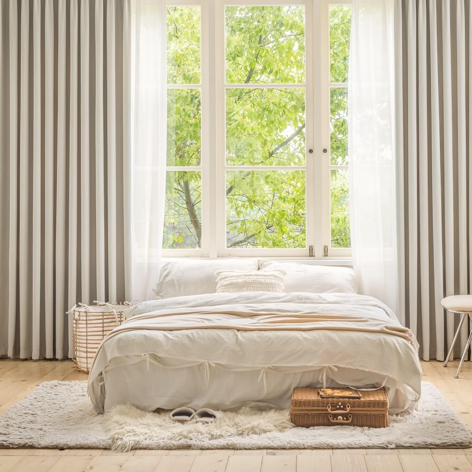 Rideaux en chenille jacquard café clair | 2 pièces 107x183 cm