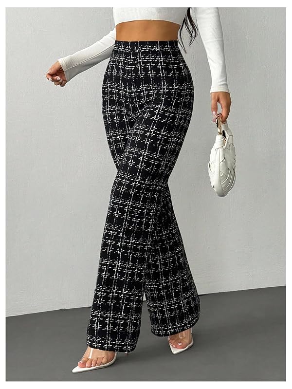 RoseSeek Women's Plaid Pants Elastic High Waisted Wide Leg Long Pants Elegant Work Business Casual Trousers Black Petite XXS by RoseSeek - Used condition - Image 6