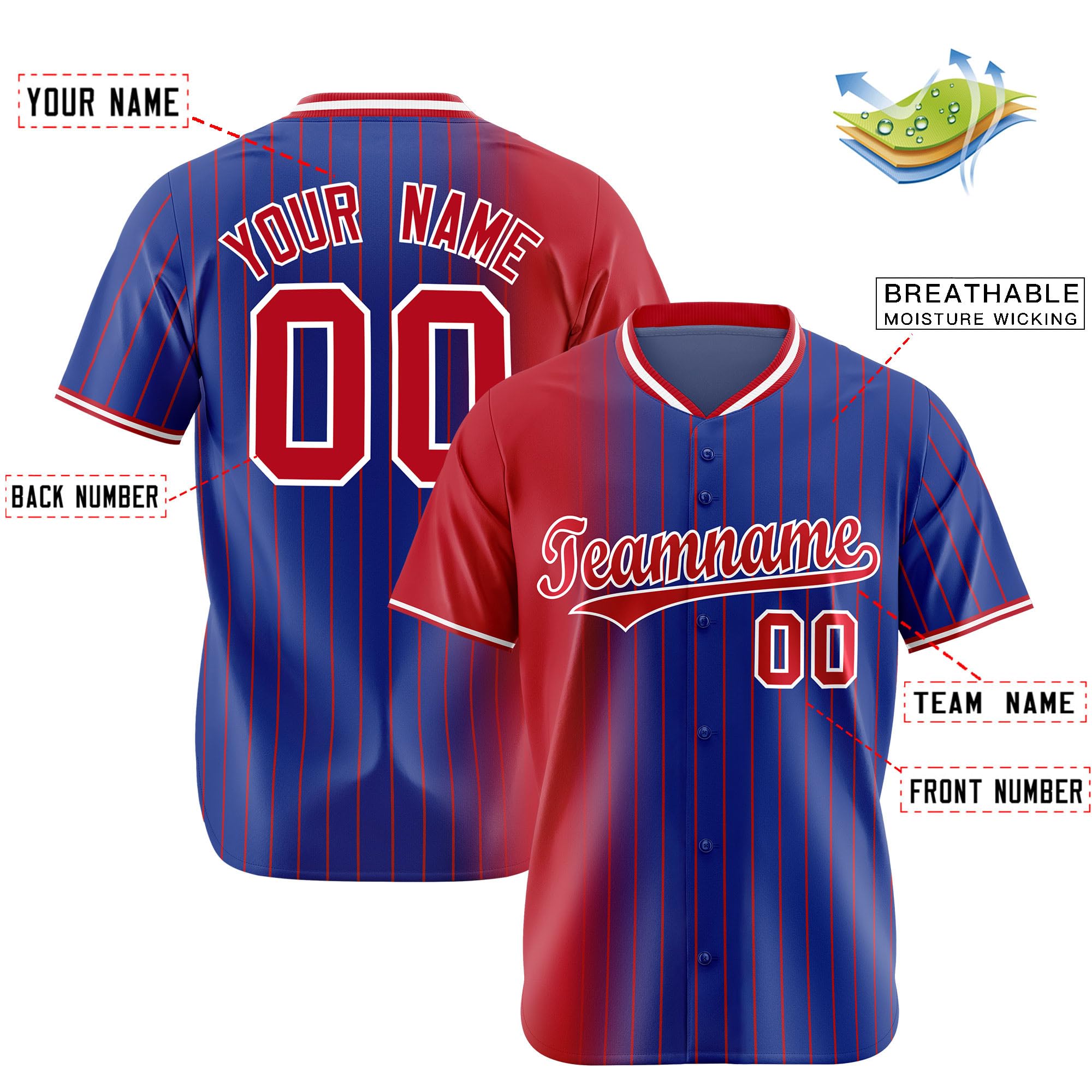 Personalized Stripe Baseball Jersey for Men Women Youth Custom Gradient Baseball Shirt with Name Number Logo