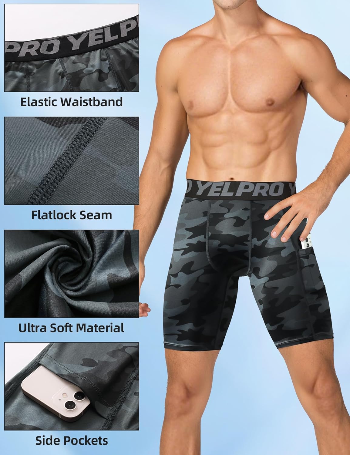 SPVISE Compression Shorts Men Spandex Sports Shorts Workout Running Gym Shorts Cool Dry Athletic Baselayer Underwear Pockets - Image 3