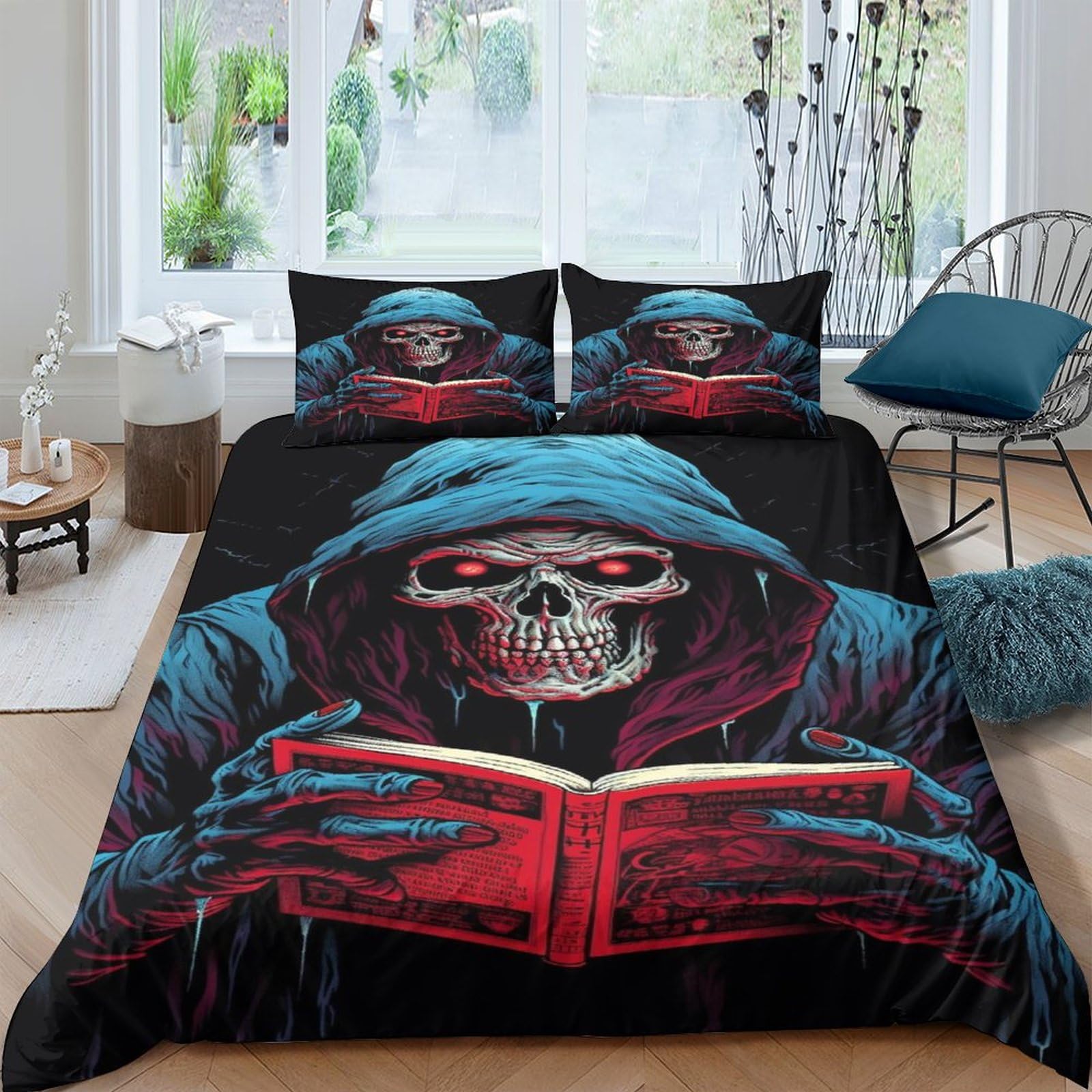 Bardys Style-7 Skeleton For Teens And Adults Comforter Covers 3D Print Gothic Duvet Cover Quilt Cover With Pillow Cases Soft Microfiber With Zipper Closure Bedding Set 3 Pieces Double（200X200cm）