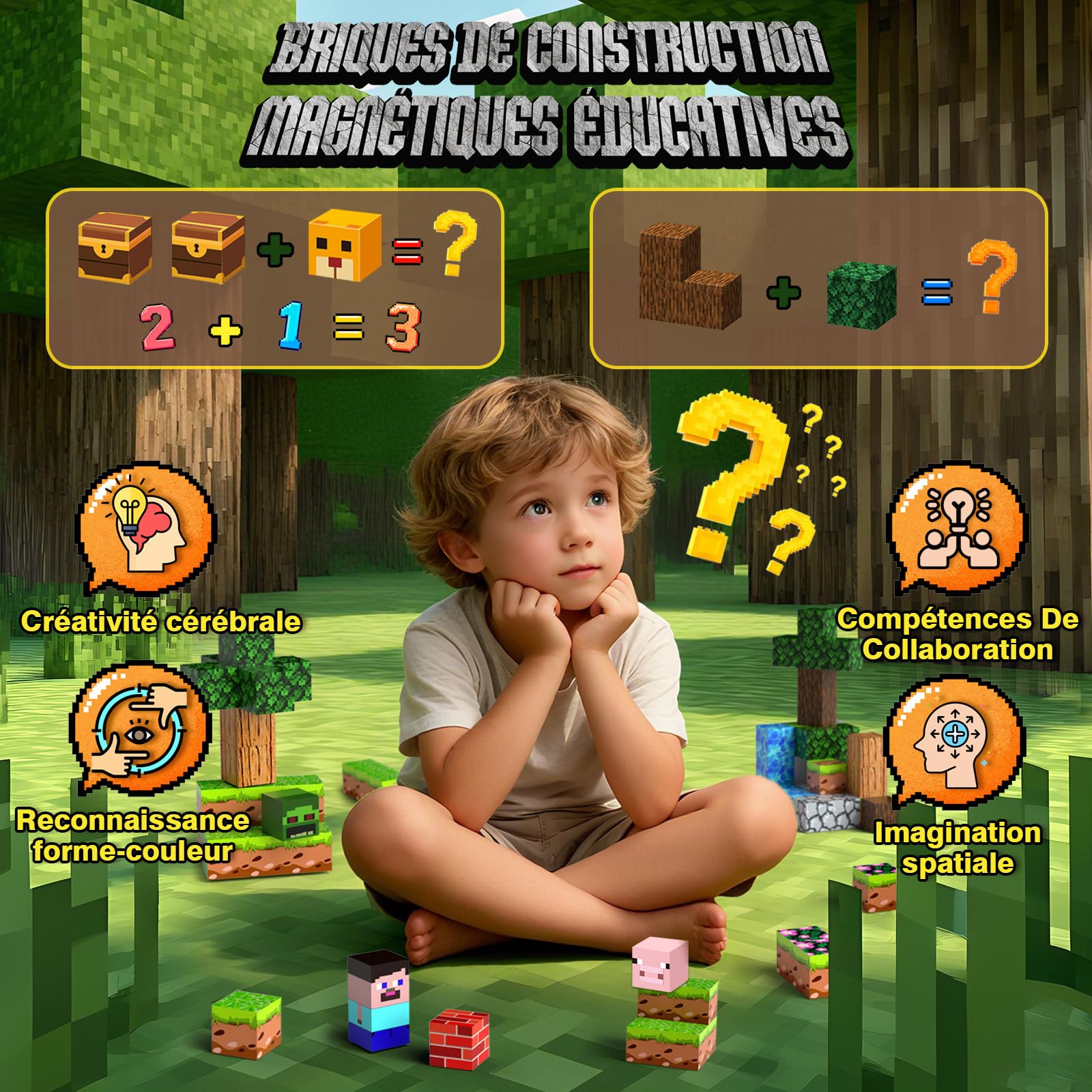 YOOHBERRYS Construction Magnetique Enfant 200 Pièces 2CM, Cube Magnétique Lumineux Jeux Aimants de pour Garçon et Fille, Blocs Magnétiques Jouet Créatif Montessori pour Enfants 3 4 5 6 7 8 9 Ans