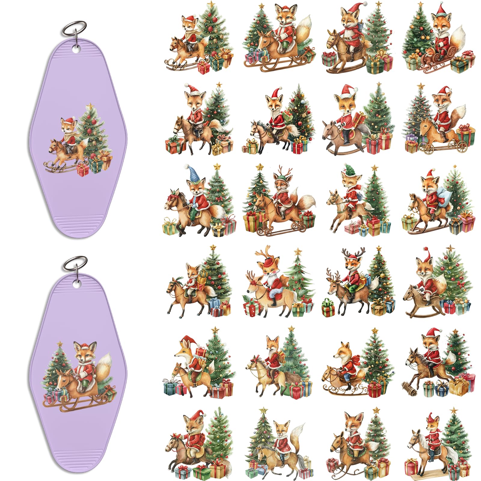 48 Pcs UV DTF Stickers Christmas Fox Sticker for Keychain