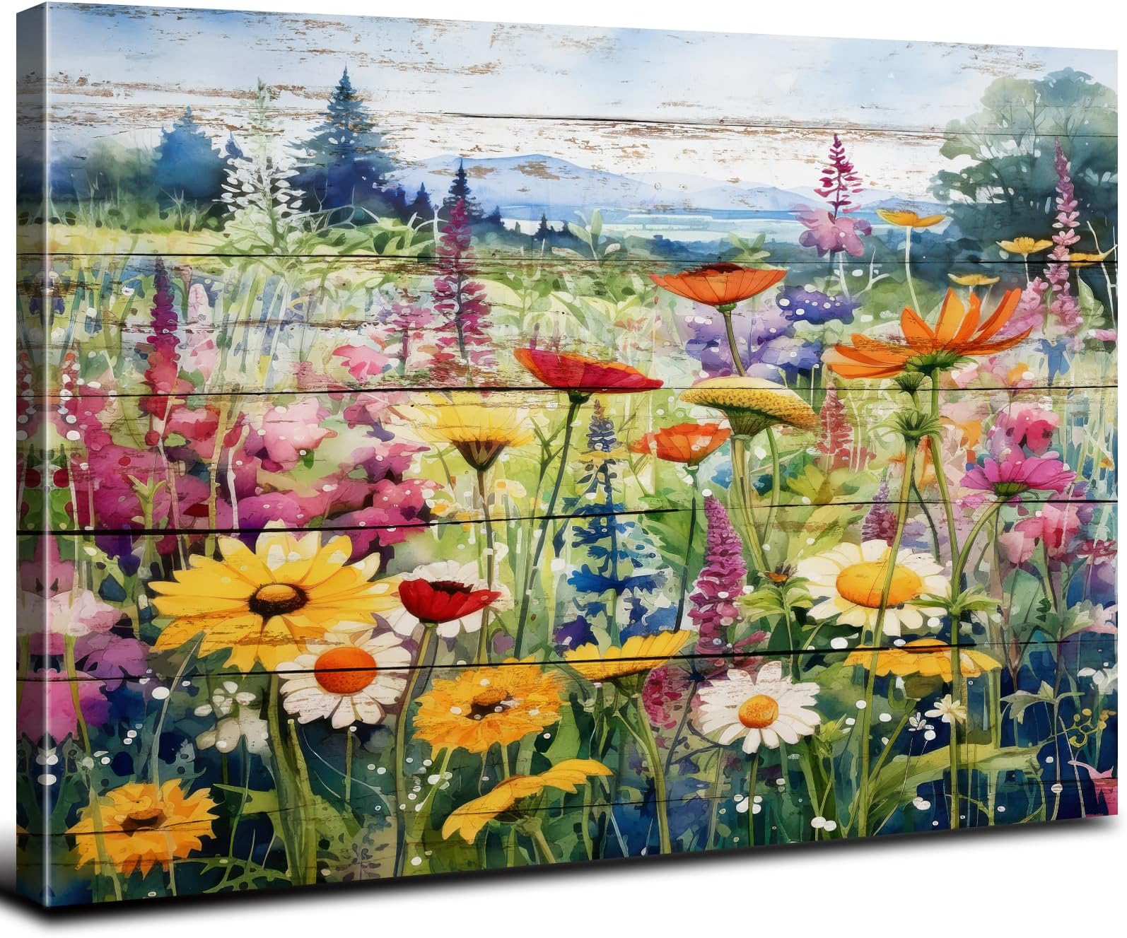 Country Wildflower Canvas Wall Art Farmhouse Kitchen Wall Decor Nature Flower Pictures Vintage Abstract Plant Painting Prints Watercolor Poppy Daisy Framed Posters Artwork Bedroom Decorations 12x16"