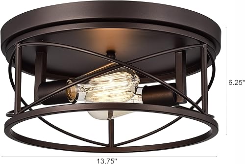 Miniatura 9 de RADIANCE goods Industrial 2 Light - Lámpara de techo de bronce aceitado de 14 pulgadas de ancho