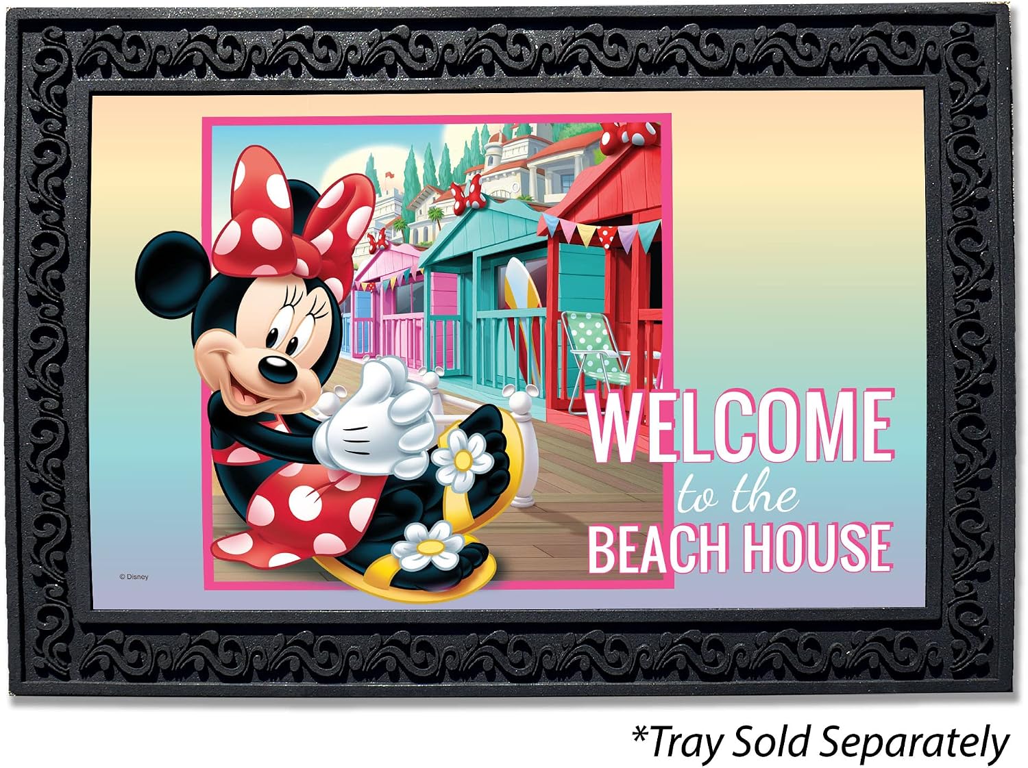 Flagology.com, Doormat, Disney Minnie Beach House Welcome Doormat - 18" x 30", Outdoor/Indoor, Heavy Duty Recycled Rubber, Non-Slip Backing, Summer