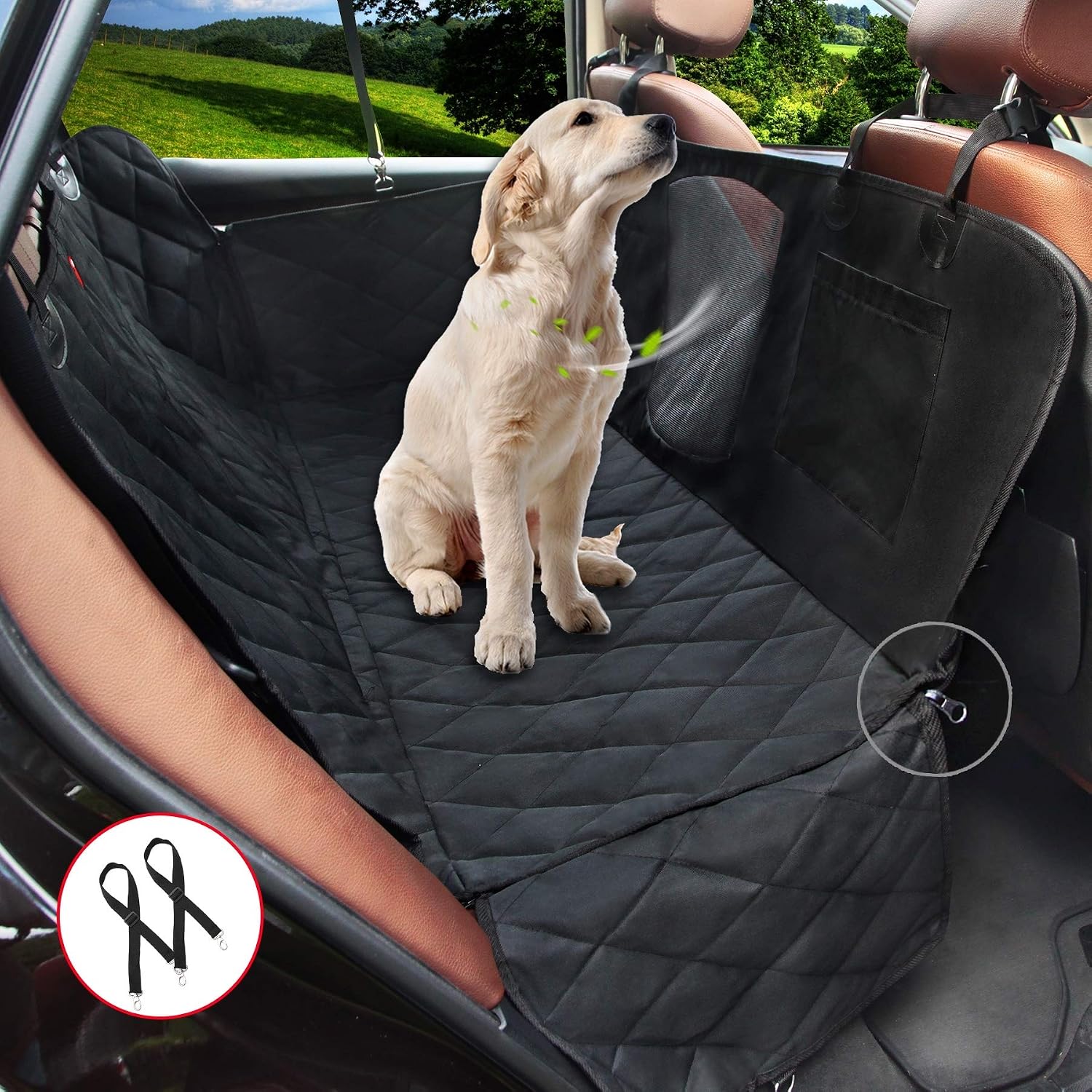 Winbate Dog Car Seat Cover with Storage Pocket (Mesh Window Optional), Dog Seat Cover Hammock with Side Flaps- 100% Waterproof…