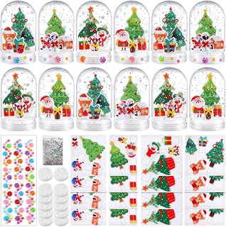 Dlerom 12 Set Christmas Snow Globe Craft Kit for Kids Make Your Own Snow Globes Plastic Snow Globe Crafts DIY Globe Kit for Home Activities
