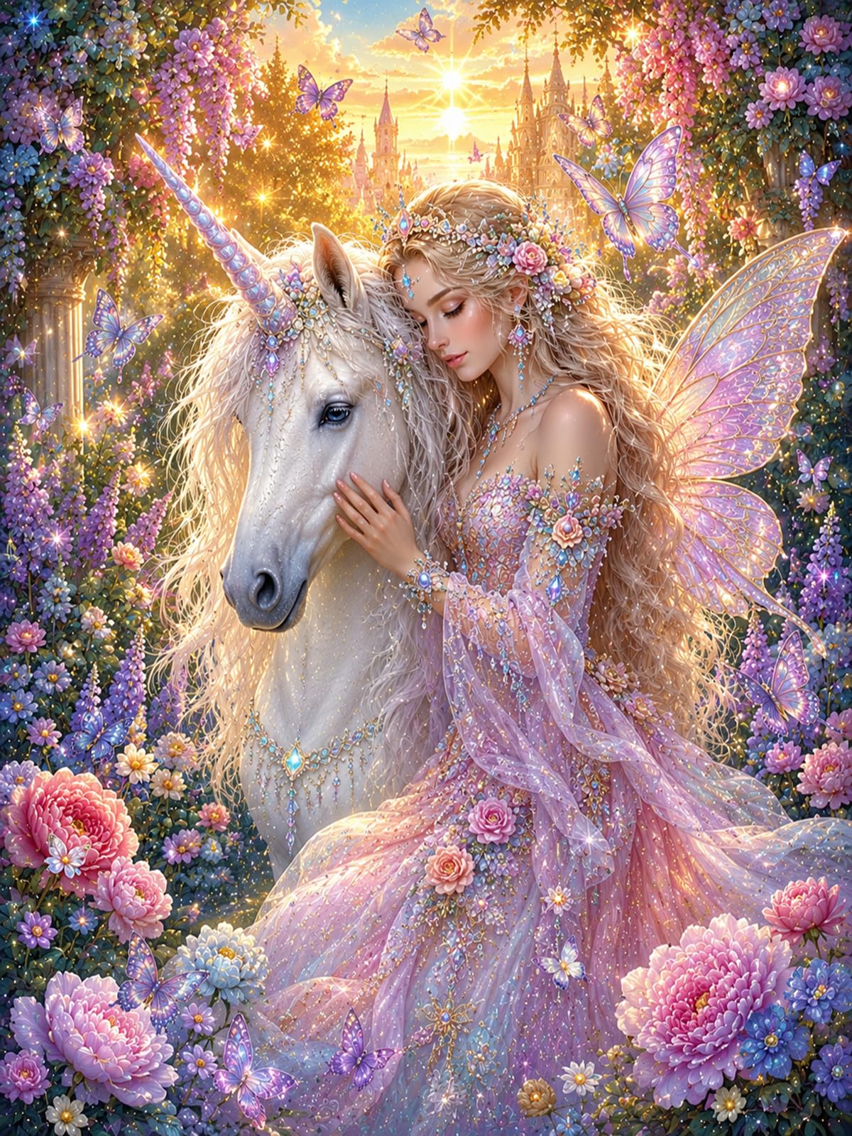 CAYLEKI 5D Castle Unicorn DIY Crystal Gem Art Kit 30x40cm-Full Drill Round Diamond Painting for Adults Beginners,Home Wall Decor, Stress Relief Relaxation Creative Gift,Complete Kit