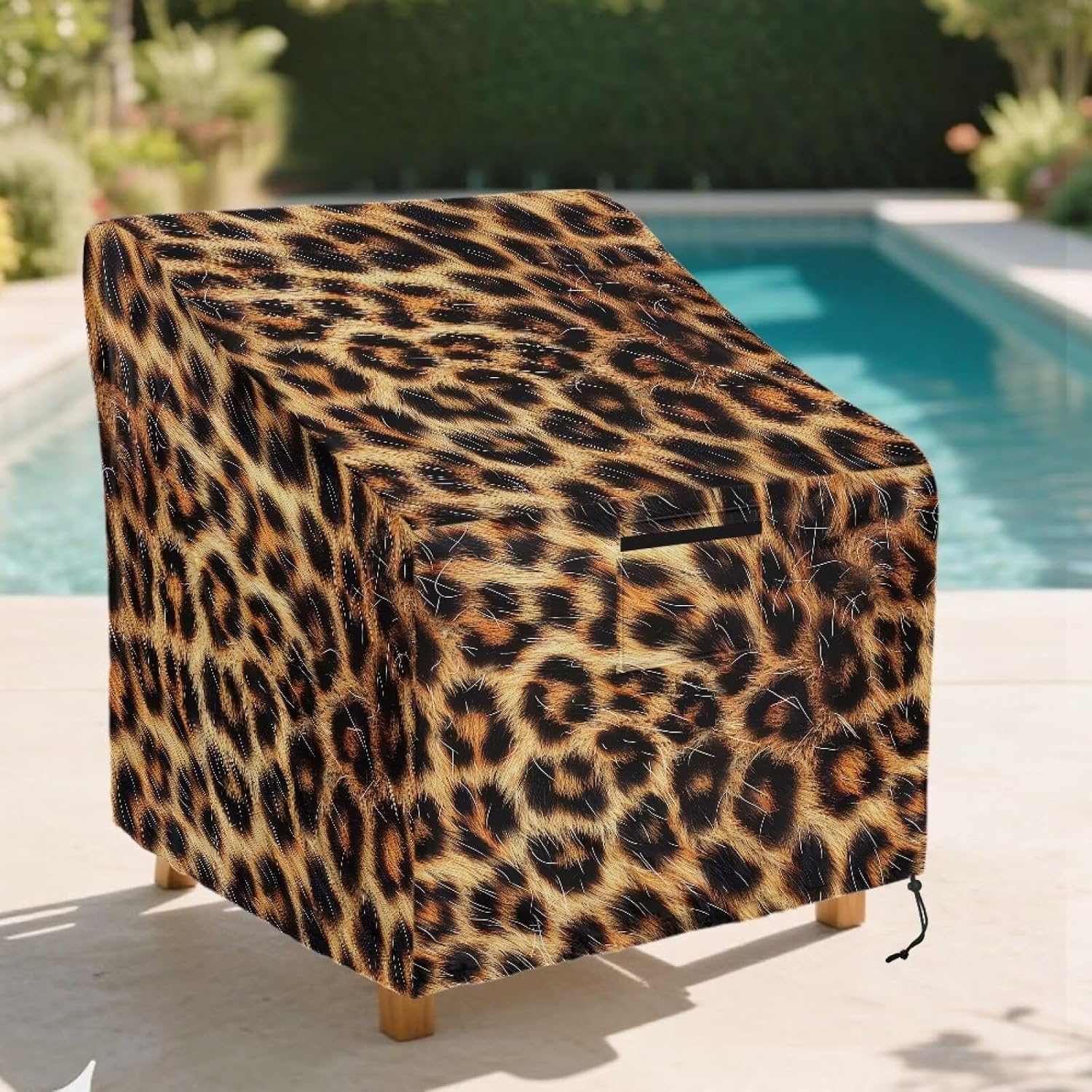 Leopard Pattern Patio Chair Covers for Outdoor Furniture Waterproof, 1 Pack Patio Chair Covers Heavy Duty Sturdy Fabric, Large Covers for Lawn Deep Seat