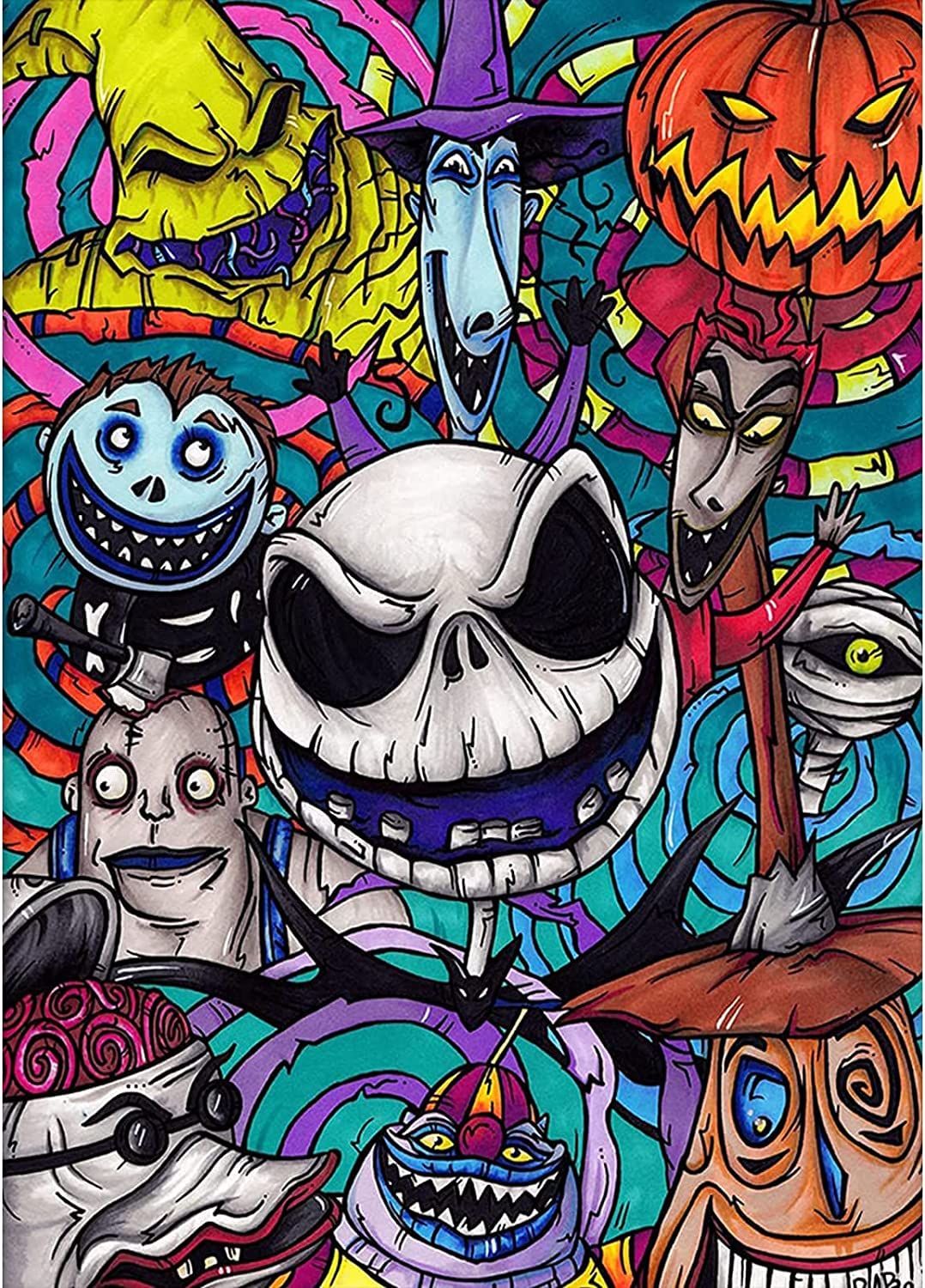 TOOINKCV 5D DIY Diamond Art Painting Kits Full Drill, Halloween Skull Canvas Diamond Rhinestone Cross Stitch Embroidery Picture Painting by Numbers for Adults Kids Home Wall Art Decor