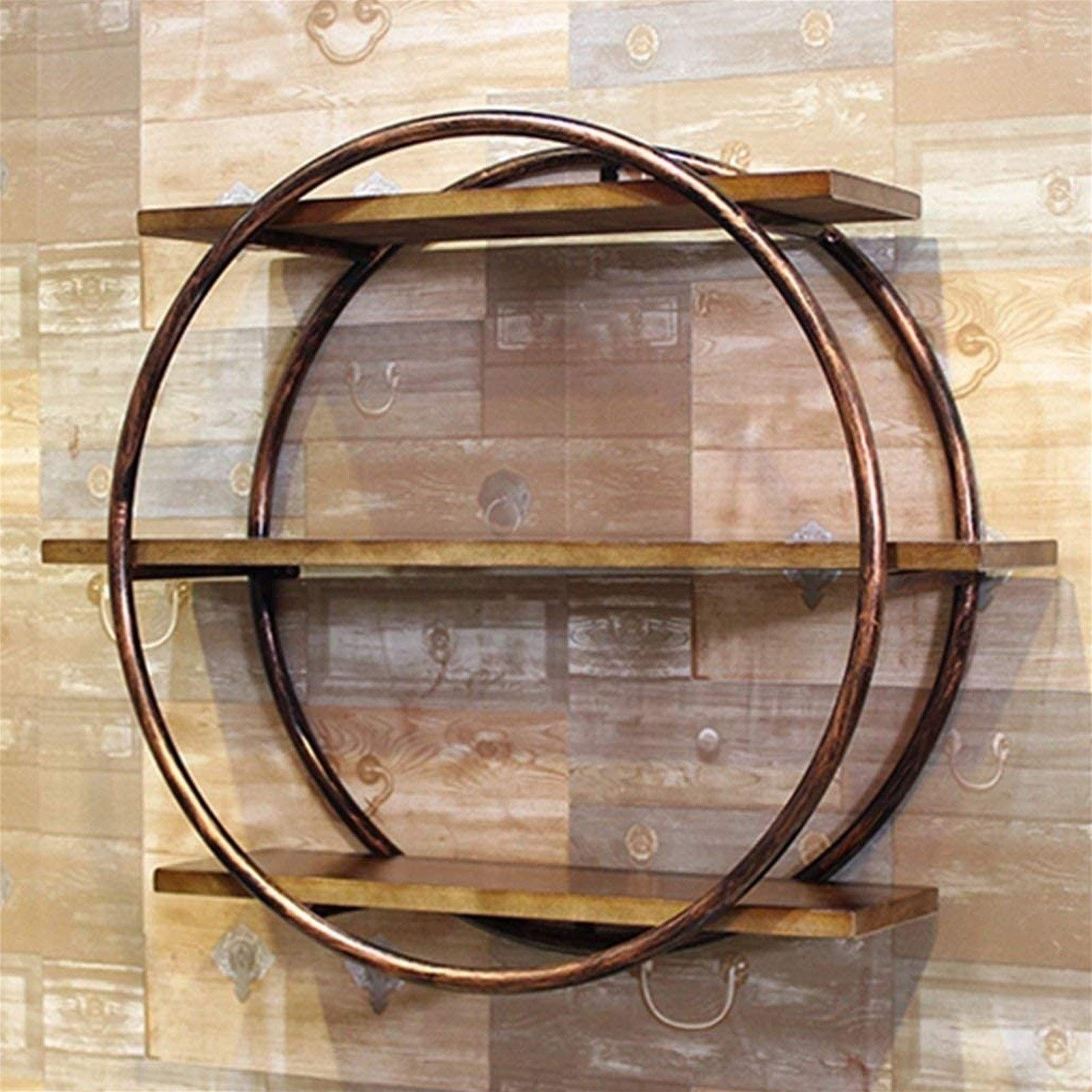 WYFZT 80cm Round Industrial Rustic Scaffold Board Wall Shelf Unit Metal Brackets Included. Floating Decorative Shelving for Bedroom, Living Room, Kitchen, Office