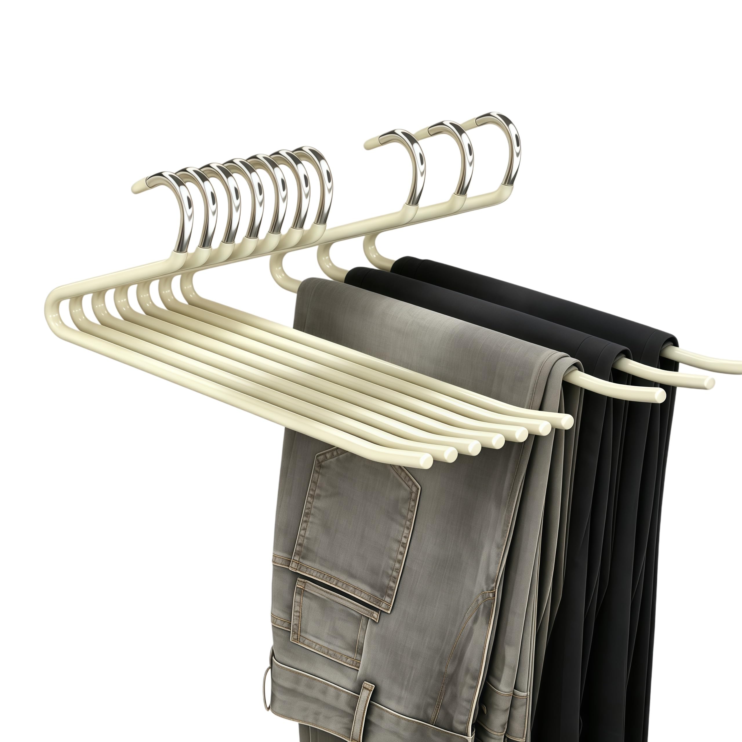 Trousers Hangers, 10 PACK Open Ended Pants Hangers for Women Men, Non-Slip Space Saving Metal Trouser Jeans Hangers for Wardrobe