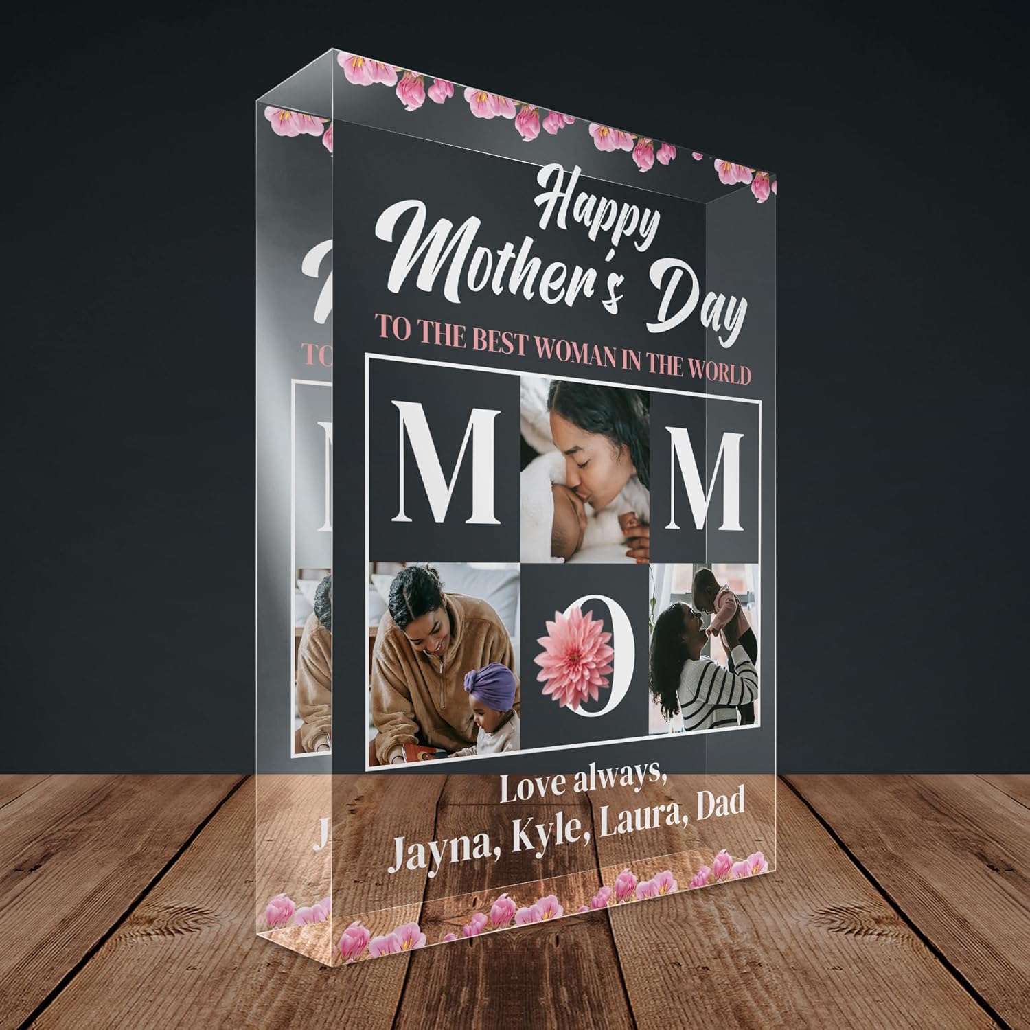 Basic Fundamentals 7"x5" Custom Mother's Day Acrylic Photo Block, Personalized Glass Block with Photo Print and Text, Keepsake Mom and Wife Gifts (Design 3)