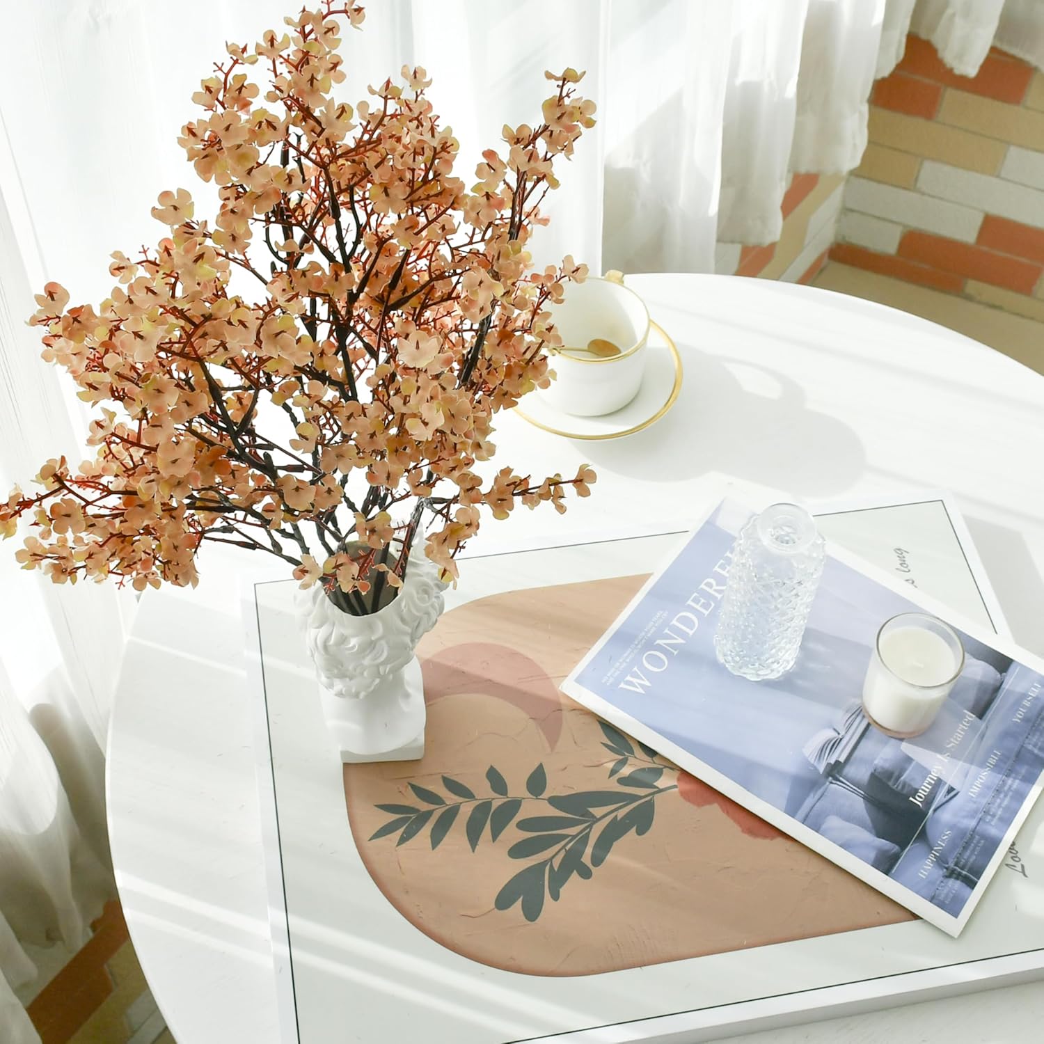 Mandy's Light Brown Artificial Baby’s Breath Flowers 15 Bundles Silk Gypsophila, 18.5 Inch European Style Modern Home Decor Centerpiece, Neutral Wedding Flower Arrangements