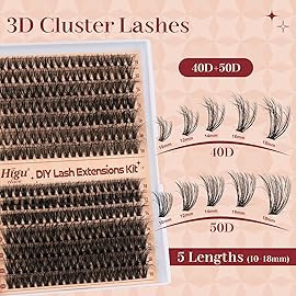 Higu clace Cluster-Lashes Kit 40D+50D,Eyelashes Individual Kit Mix 10-18mm Lashes Cluster Kit with Lash Bond and Seal and Lash Applicator, DIY Lash Extension Kit at Home (40D+50D 10-18mm)