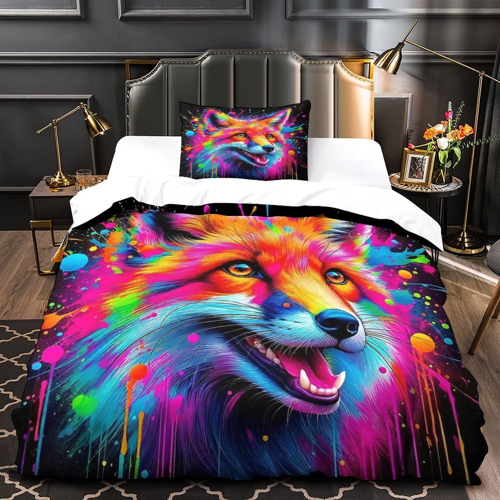 Housse de couette 3D Fox 135x200 cm avec taie d'oreiller en microfibre