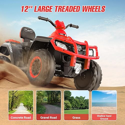 Miniatura 2 de ELEMARA ATV eléctrico de 2 plazas para niños de 12 V, 4 ruedas con batería de 10 AH, 4 mph, 2 puertos de carga, Bluetooth, faros LED, música, radio,