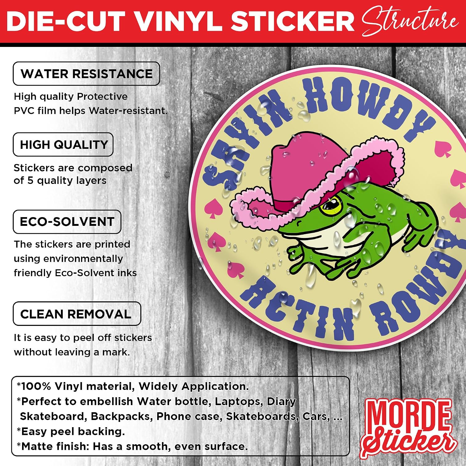 (3Pcs-3") Sayin Howdy Actin Rowdy Frog Stickers, Funny Cowboy Frog Sticker Cowgirl Country Western Die-Cut Waterproof Vinyl Sticker for Laptop Water Bottle Phone Kindle Decal Gifts 3 Inches - view 2