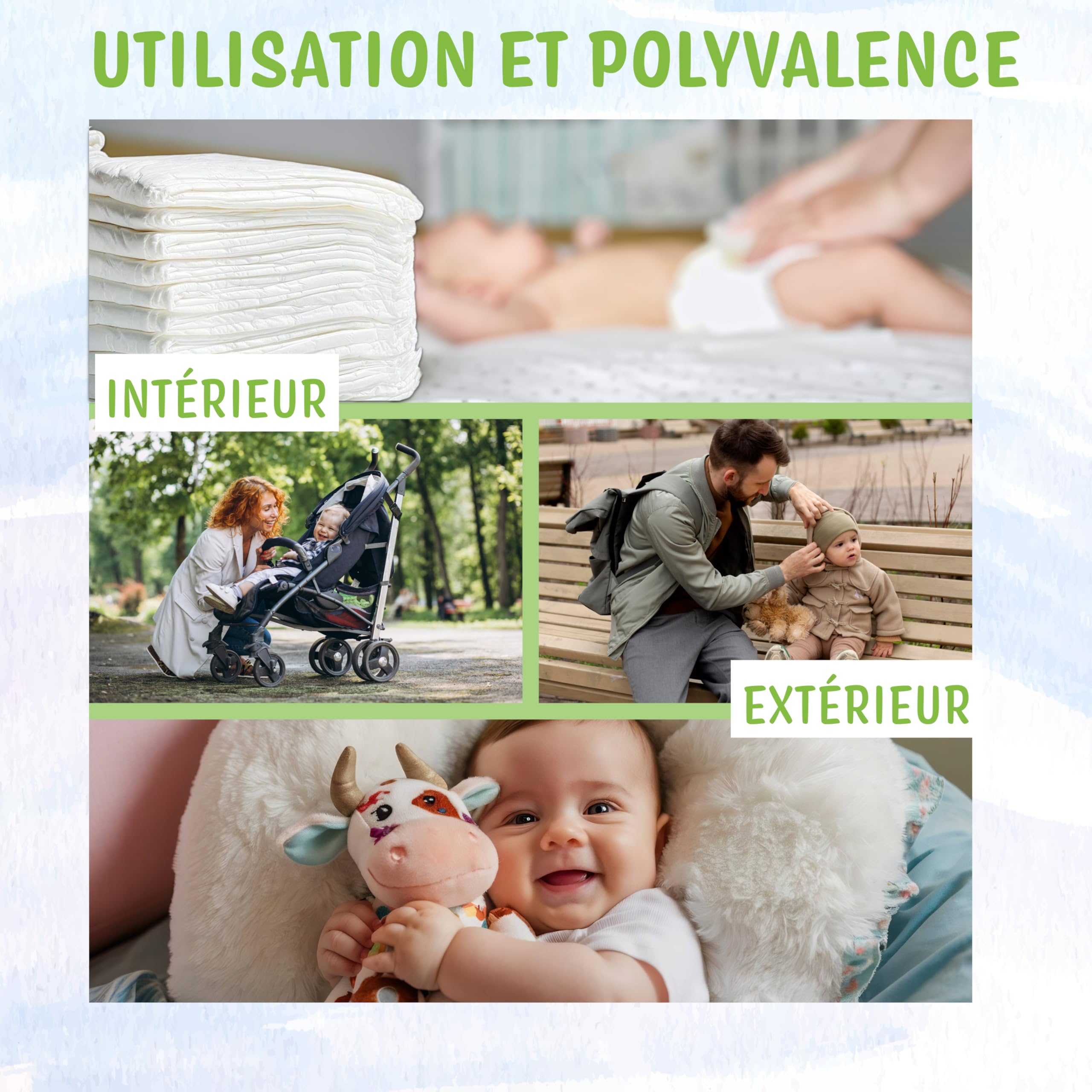 Lot de 25 alèses jetables pour bébés 60 x 60 cm