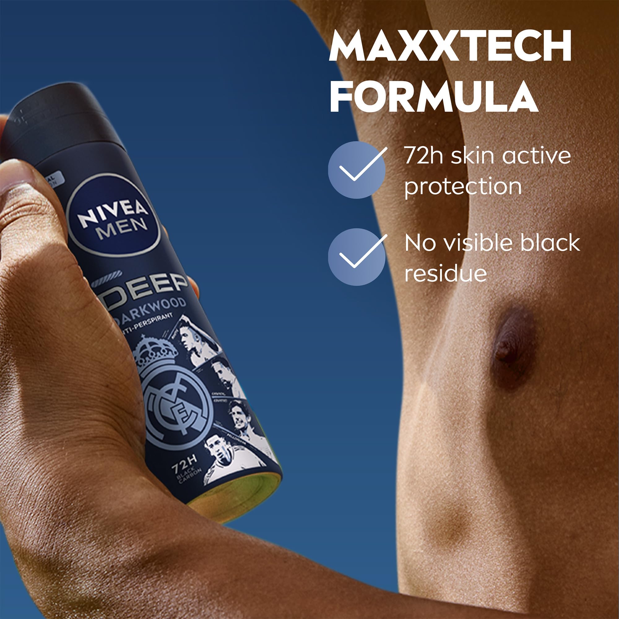 NIVEA MEN Deep Body Spray Deodorant 150ml – Up to 48h Sweat & Odour Protection with Black Carbon Deep-Clean Feel, Masculine Woody Scent, Fast-Drying Aerosol for a Clean, Confident Feel