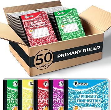 Rosmonde Composition Notebook Bulk, 50 Pack, K-2 Primary Ruled, 100 Sheets