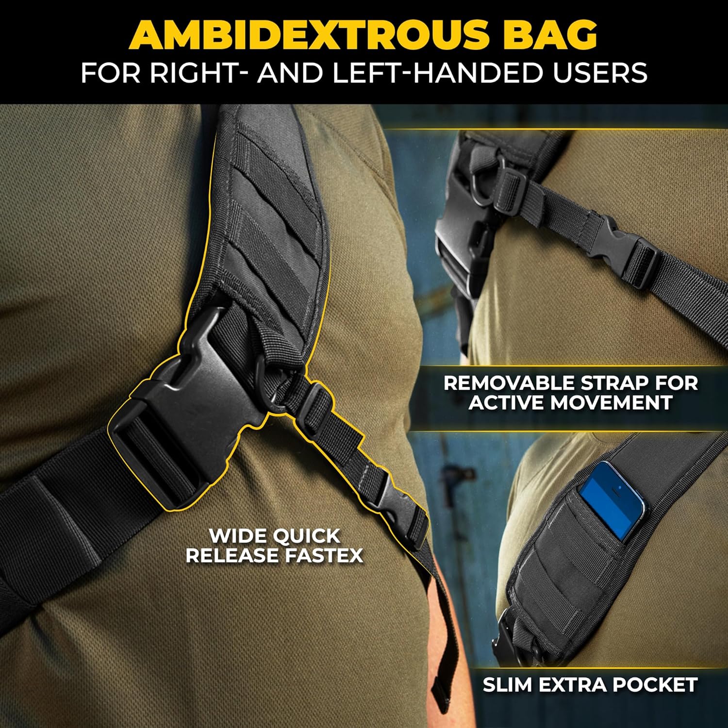 M-Tac 10L Tactical Sling Backpack - Crossbody Medical Sling EMS Bag EDC with Loop Panel for Concealed Carry - Travel, Fishing, Hiking backpack (Black) - Image 6