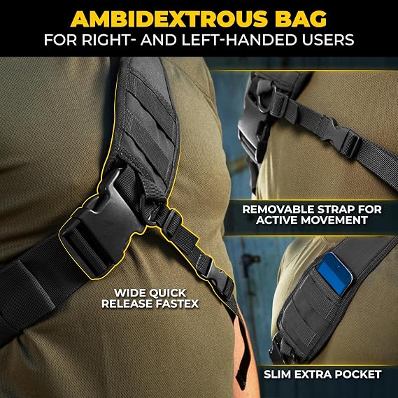 M-Tac 10L Tactical Sling Backpack - Crossbody Medical Sling EMS Bag EDC with Loop Panel for Concealed Carry - Travel, Fishing, Hiking backpack (Black)