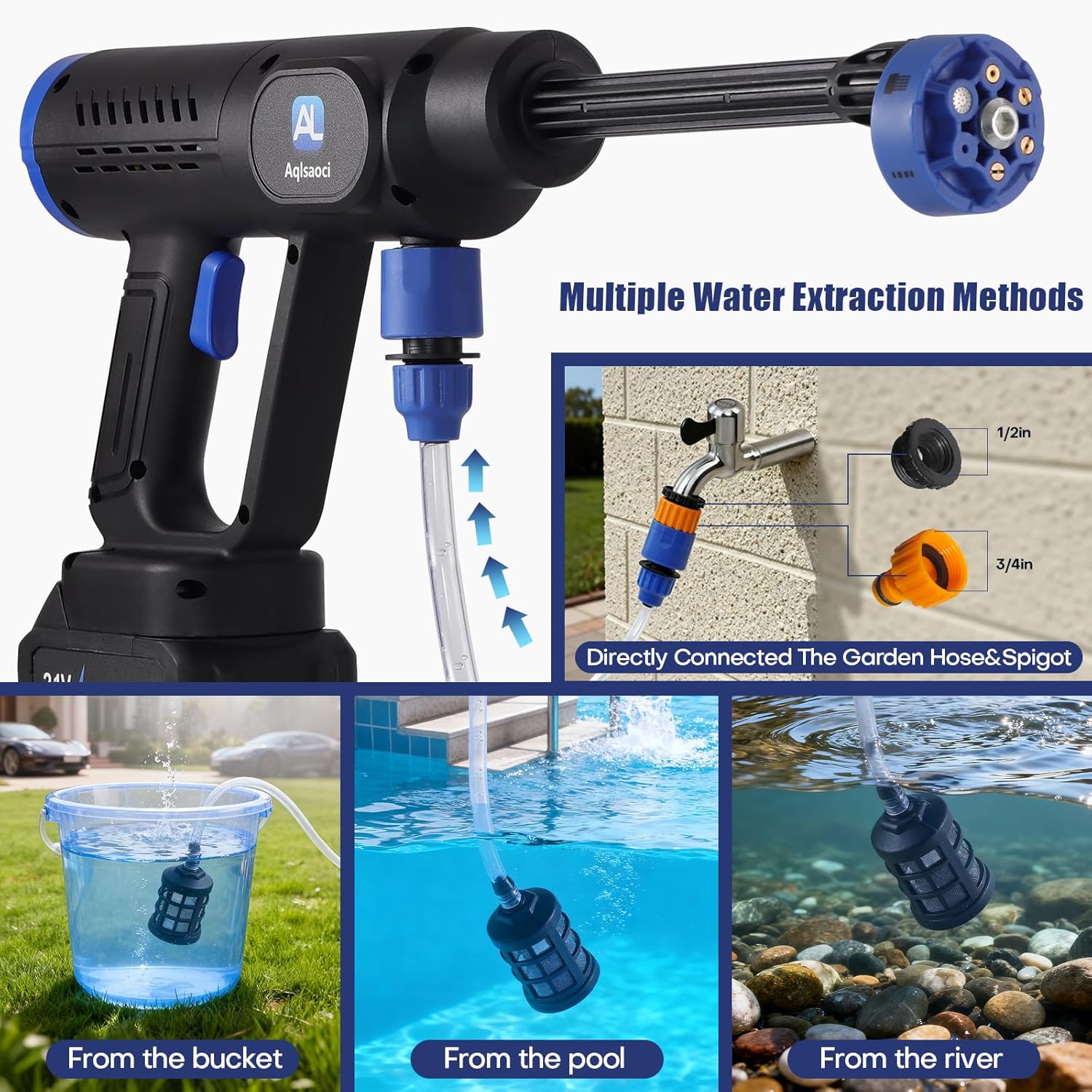 Cordless Pressure Washer,1450 PSI Brushless Portable Power Washer with LCD Display & Pressure Adjustable,2×21V Rechargeable Batteries 6-in-1 Nozzle for Car,Patio,RV,Fence & Yard Cleaning - Image 4