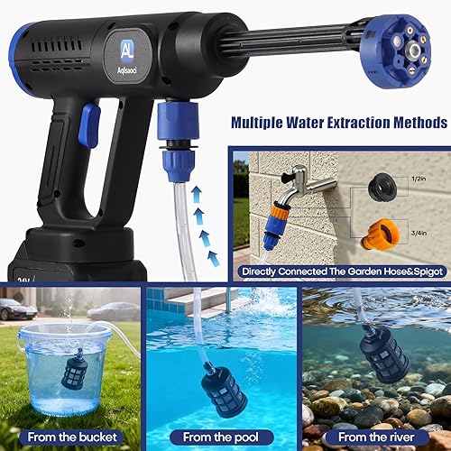 Miniatura 4 de Lavadora a presión inalámbrica, lavadora portátil de 1450 PSI, 2 baterías recargables de 20000 mAh, pistola de lavadora sin escobillas 6 en 1,