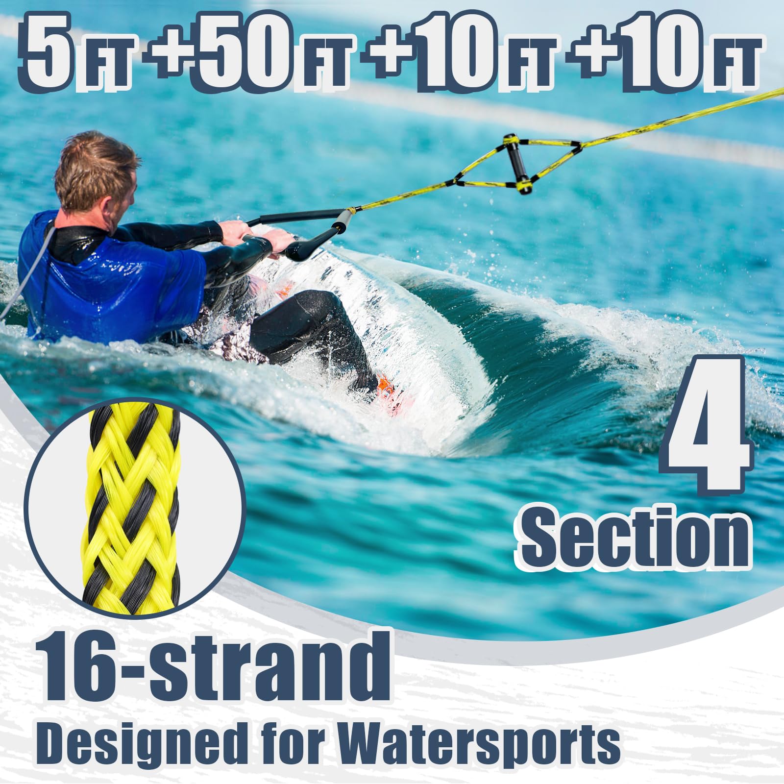 Cuerda de wakeboard de 75 pies con asa para wakeboard, esquí acuático y wakesurf