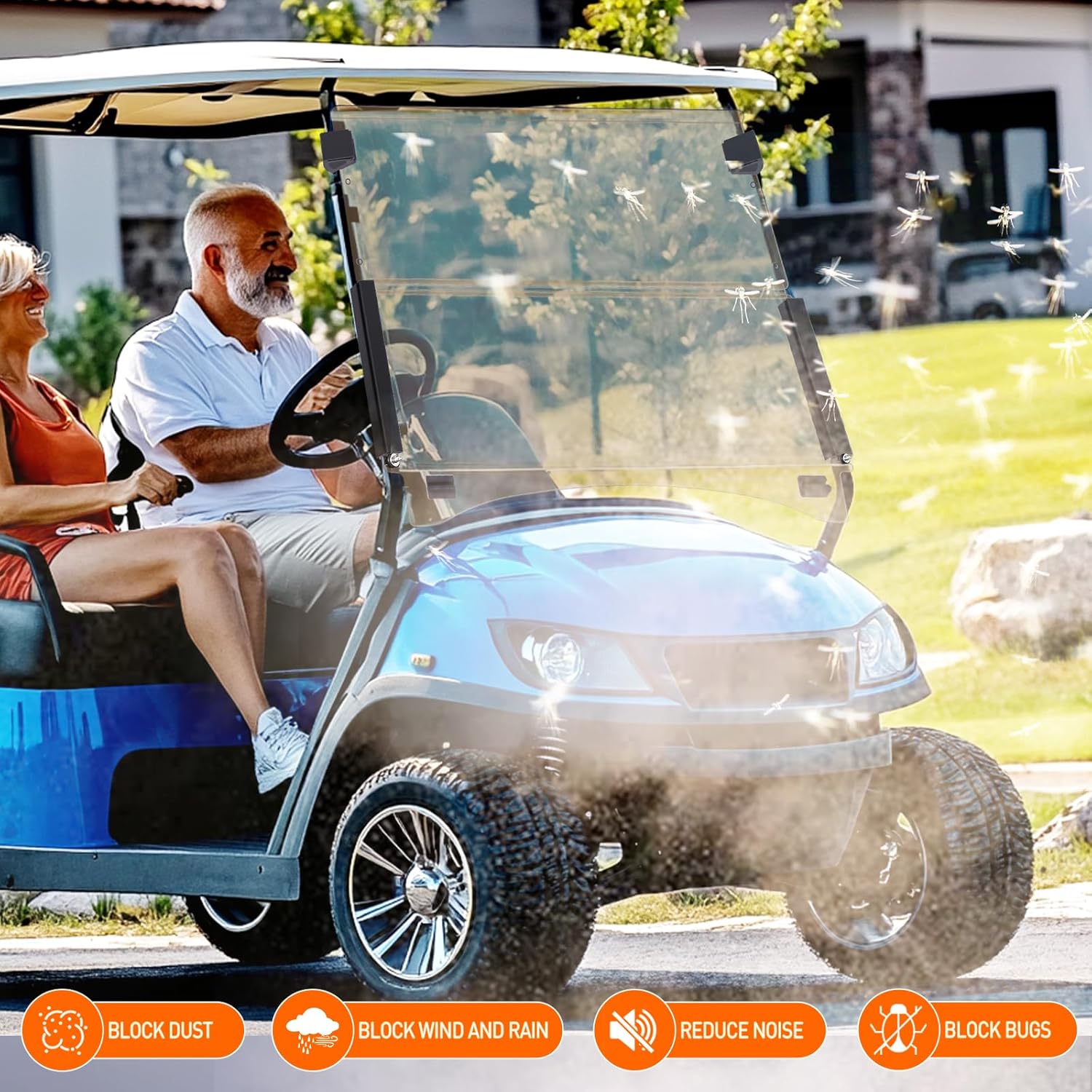 Nilight Golf Cart Windshield for Front Window Foldable Windproof UV Protection Compatible with Club Car Precedent Gas or Electric 2004-Up, Scratch and Impact Resistant, Tinted Acrylic