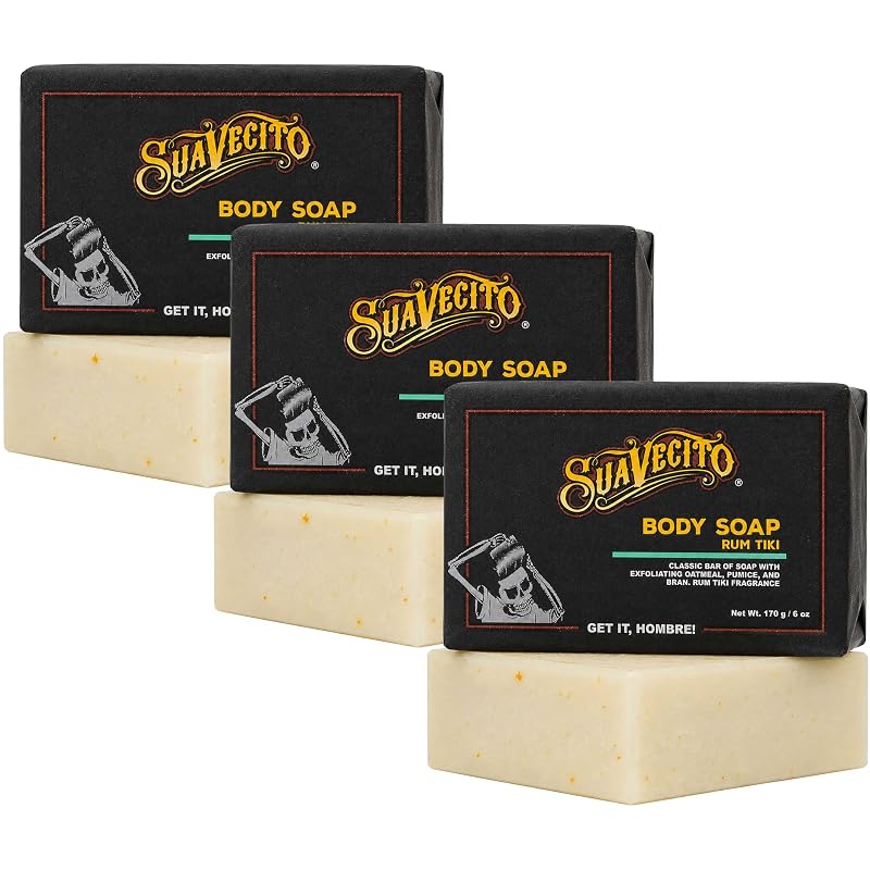 Suavecito Pomade Sabonete em Barra para Corpo e Mãos com Fragrância Tiki Rum, Pacote com 3