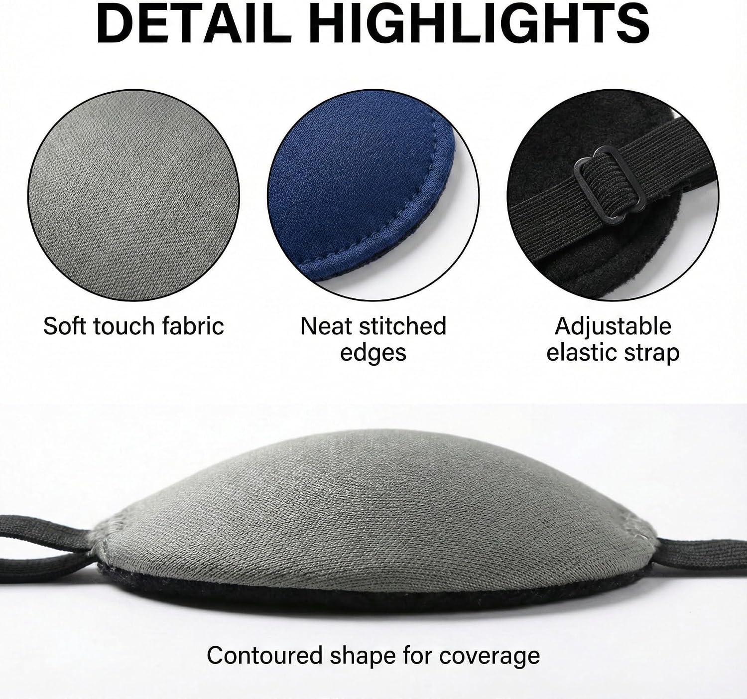 3 Pack Adjustable Eye Patch for Adults, Soft Silky Eye Cover for Left or Right Eye, Comfortable Medical Eye Patch for Occlusion Use, Black Gray Navy, 2.75" × 2.95"