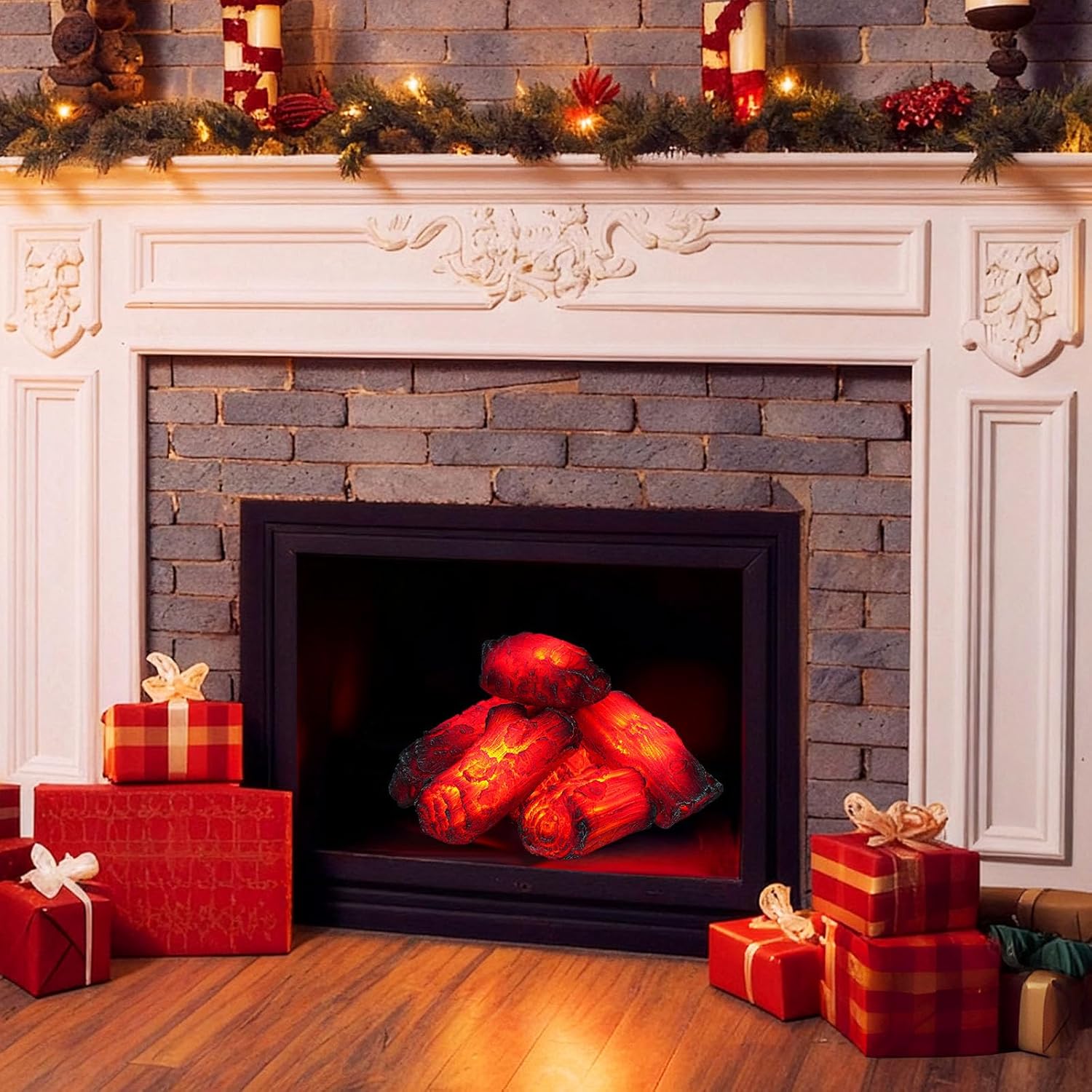 LED Electric Fireplace Logs, 10.4 Inch, Realistic Flame Effect, Battery Powered Decorative Fire Light 3.5V Power Supply, Battery-Powered, 2 AAA Batteries, Non-Adjustable Brightness