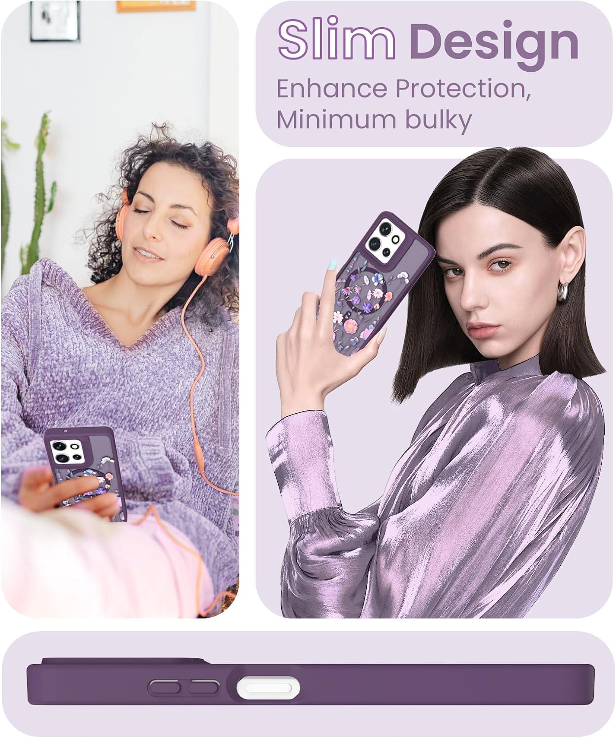 Yucenx Magnetic Flower Case for Motorola Moto G 5G 2026/2025-Deep Purple image 5