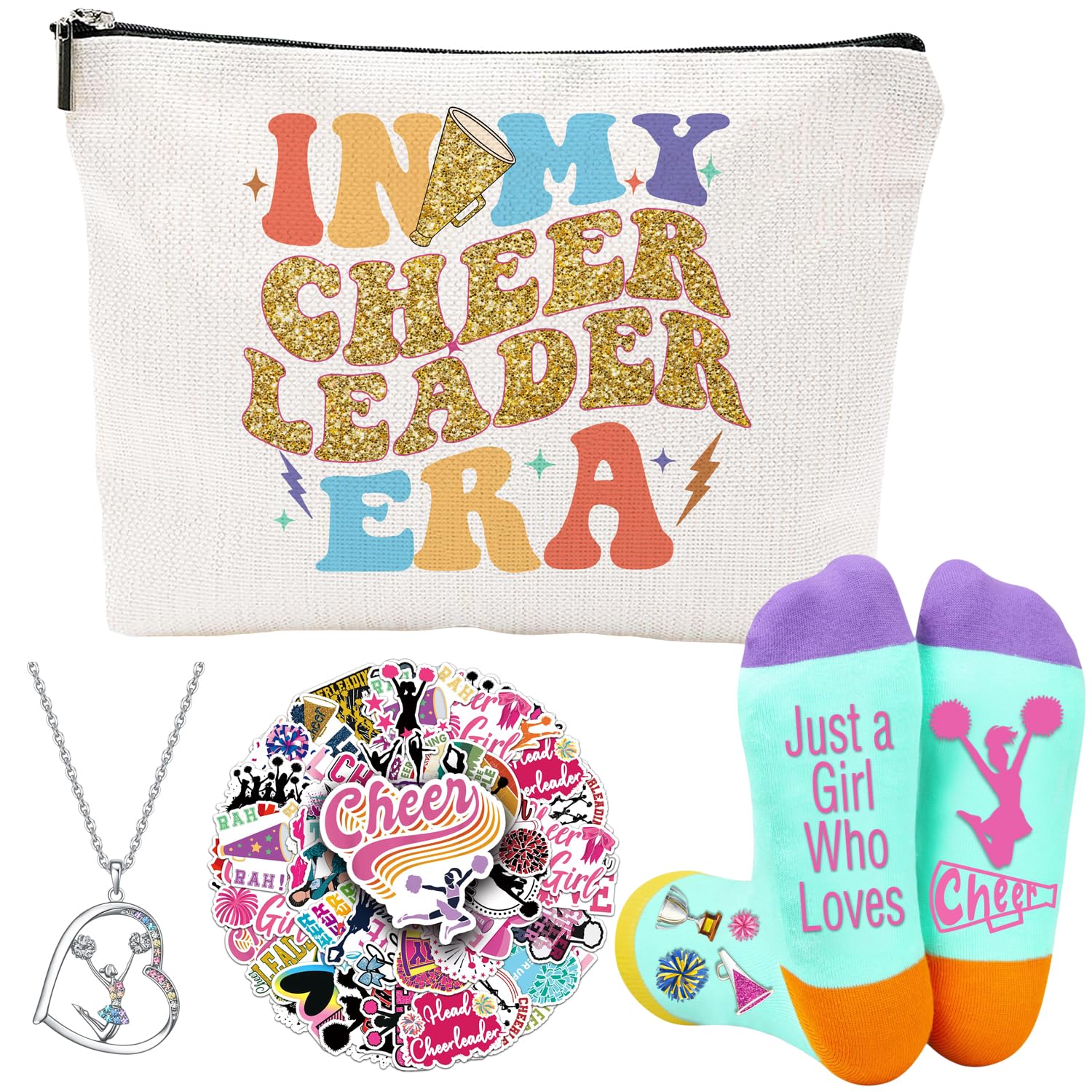 FJHAIY - Juego de regalos para animadora, incluye bolsas de maquillaje de animadora, collar de animadora, calcetines de animadora, calcomanías de animadora, regalos para amantes de las animadoras,