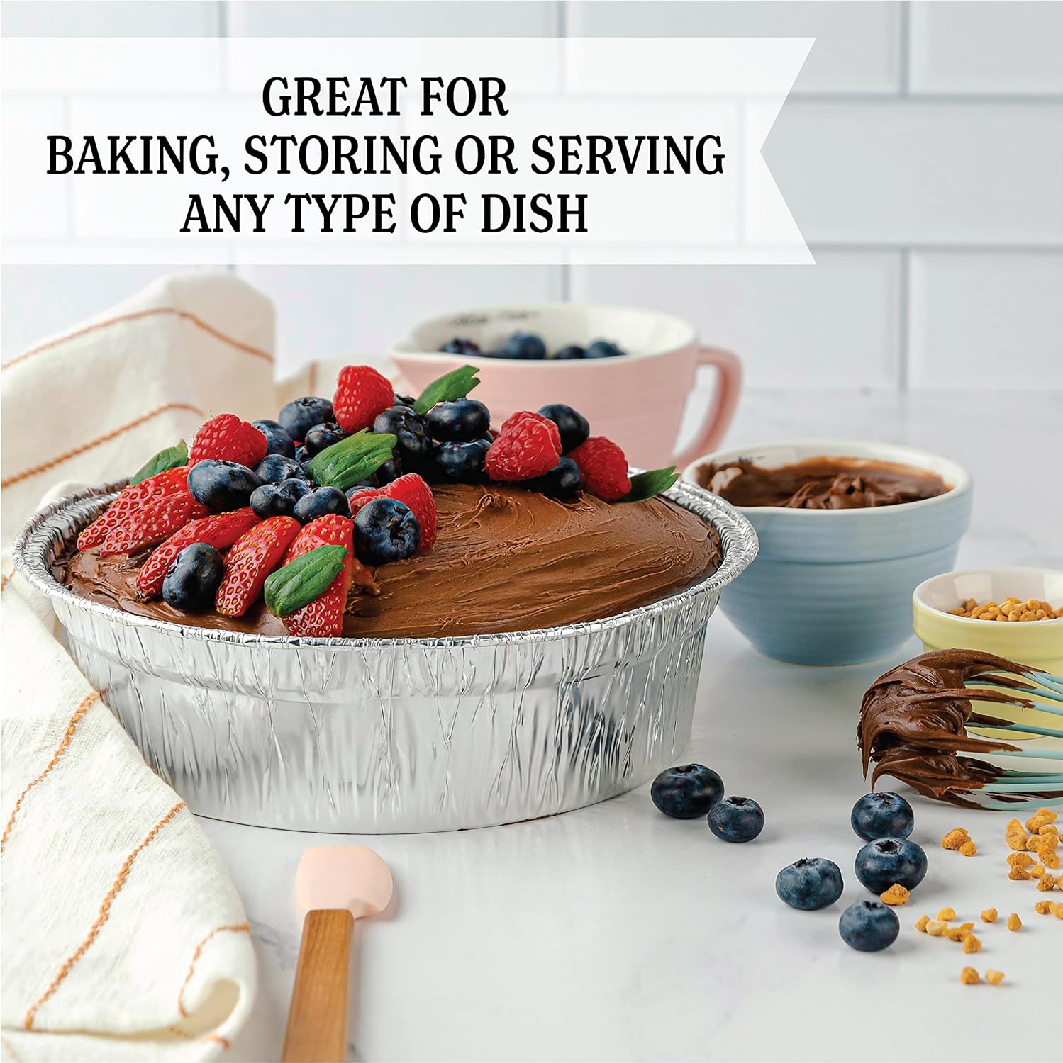 PLASTICPRO 9'' Inch Deep Round Tin Foil Pans Disposable Aluminum, Freezer & Oven Safe - For Baking, Cooking, Storage, Roasting, & Reheating, Pack of 50