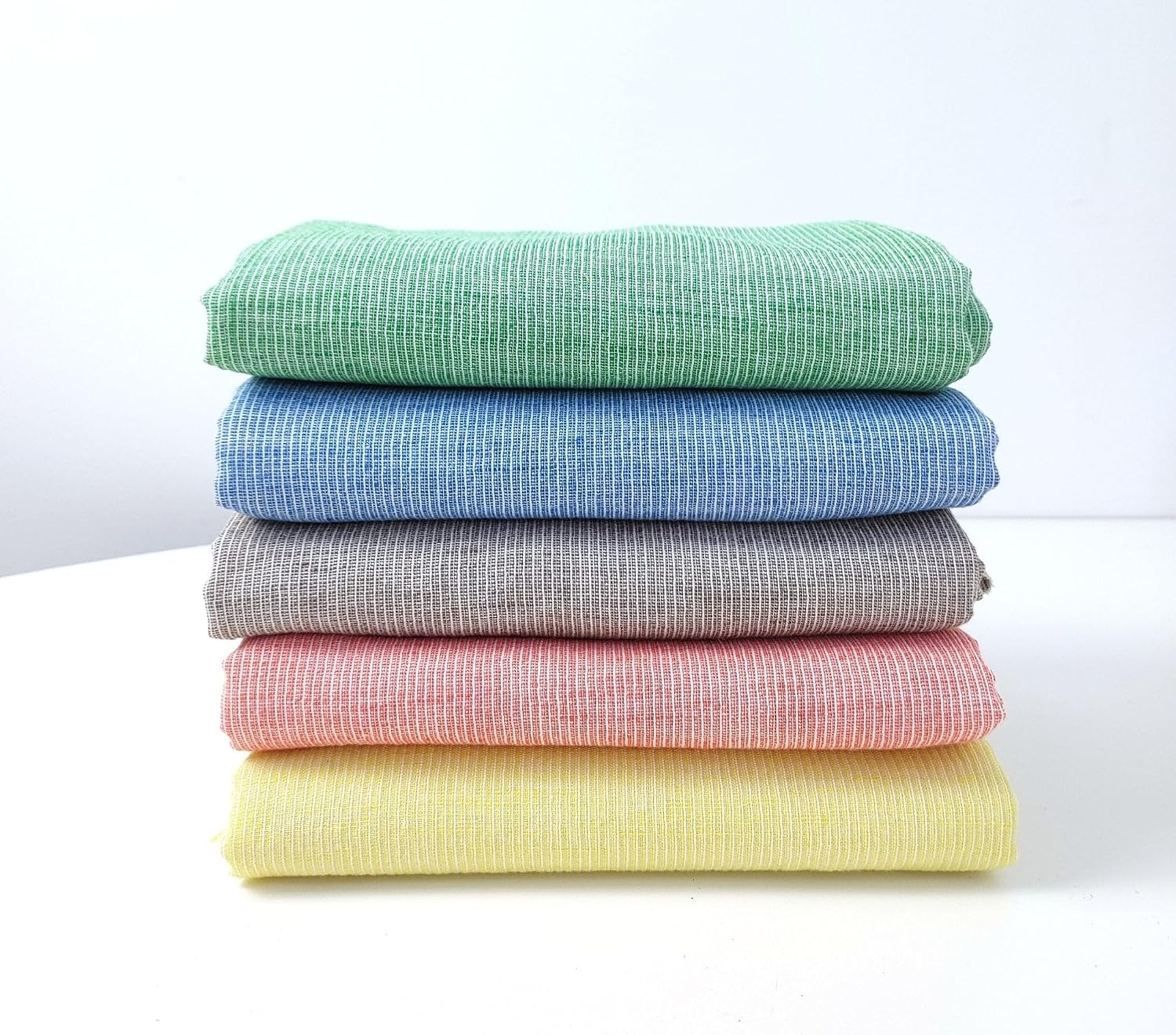 Light Weight Linen Cotton Stripe Fabric with Subtle Wrinkle Effect 7790 7791 7792 7793 7794 Blue