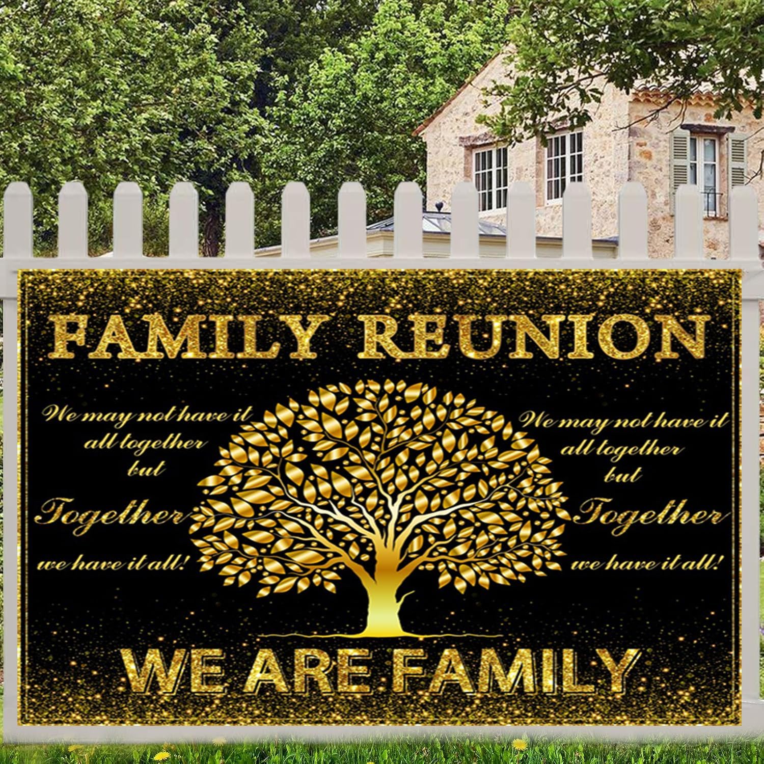 Family Reunion Backdrop 10x8ft Black and Gold Tree Family Reunion Backdrops for Photography Household Gathering Props for Photoshoot Get Together Party Decorations Background Photo Booth Props
