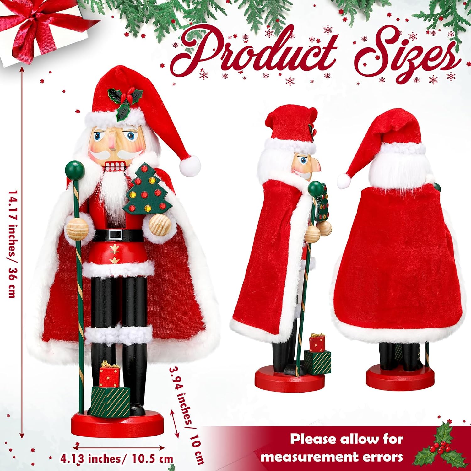 Karenhi 15 Inch Christmas Wooden Nutcracker 15 Inch Traditional Nutcracker Festive Decor for Xmas Party Shelves and Tables(Santa Claus)