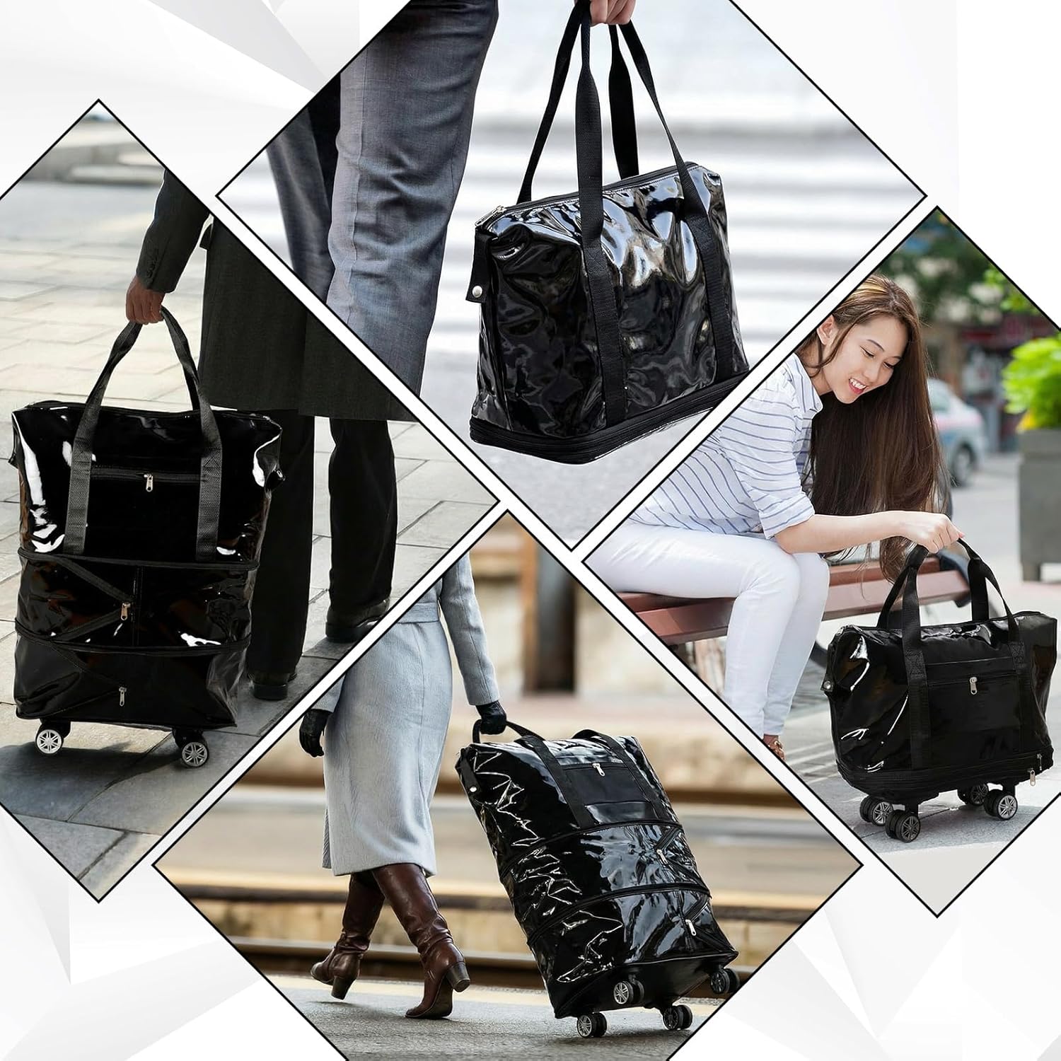 Abbylike Reusable Grocery Bag on Wheels Shopping Bag with Detachable Swivel Wheels Waterproof PP Collapsible Shopping Cart Portable Large Capacity Grocery Tote for Groceries Traveling Camping Moving