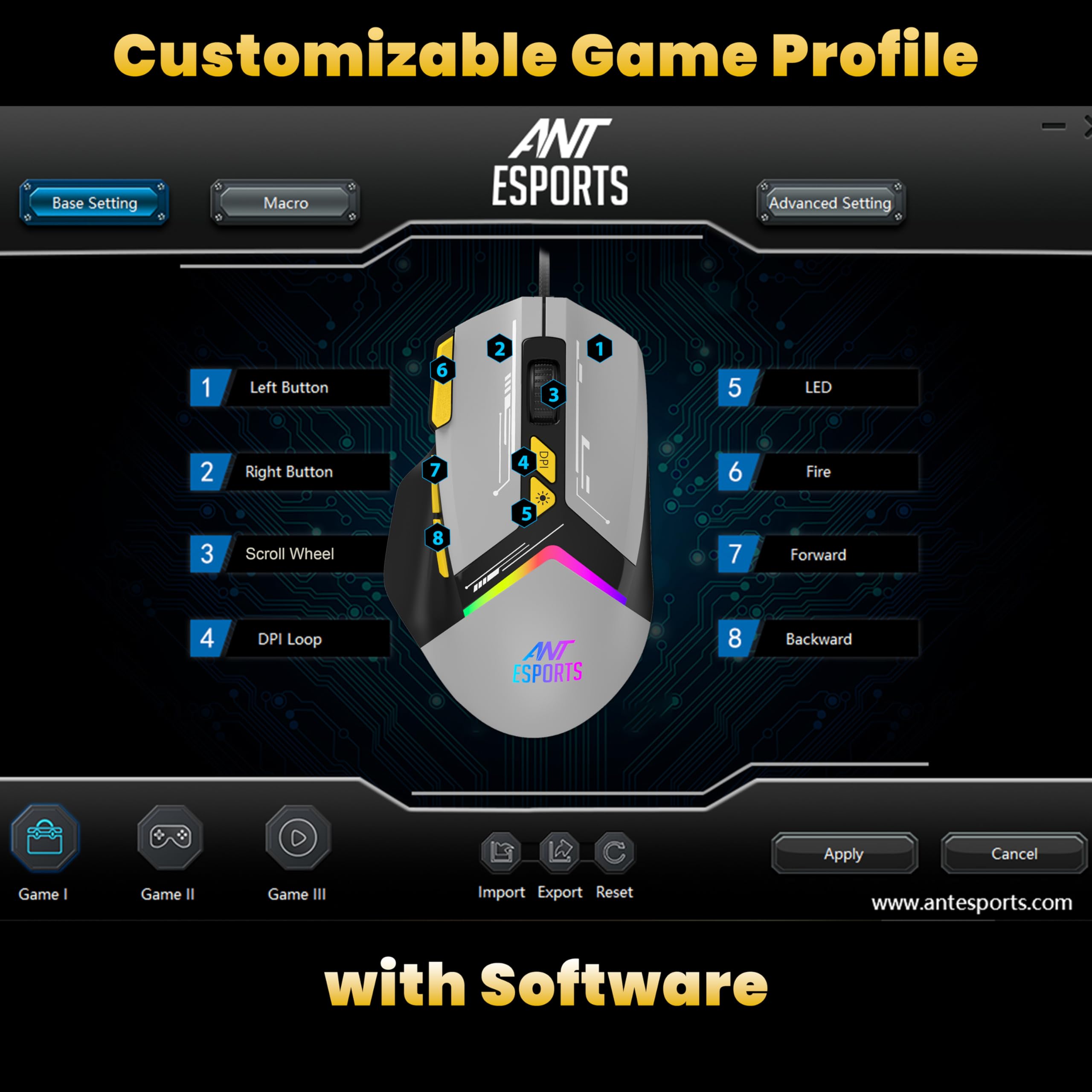 Ant Esports GM333 RGB Wired Gaming Mouse 12800 DPI Optical Mouse 1000Hz Polling Rate 8 Programmable Buttons Huano Switches Ergonomic Design Backlit Lighting Braided Cable PC Laptop FPS MMO Accessory — Amazon image 4