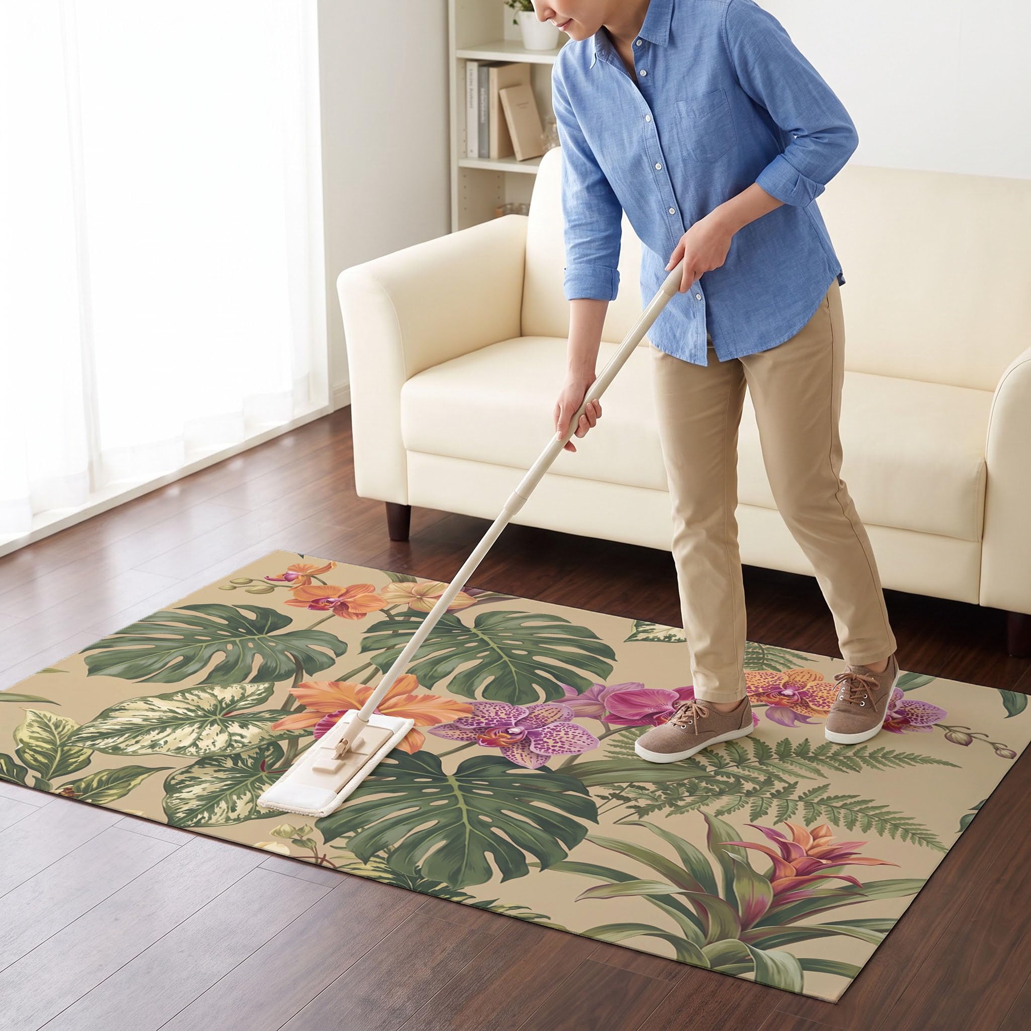 Orange Violet Plantes Fleurs Tropicalespaillasson Durable Et Antidérapant Retient L’Eau Et Les Saletés Facile À Nettoyerpaillasson Interieur80X120 Cm Tapis D'Entrée Antidérapant